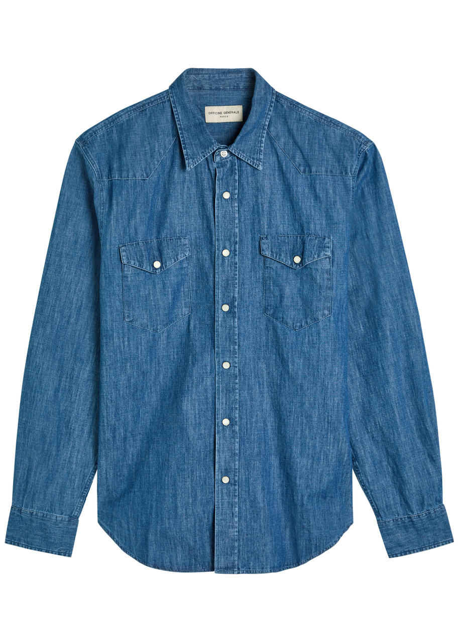 Officine Gnrale Chambray Shirt – Mid Blu Officine Gnrale Chambray Shirt – Mid Blu
