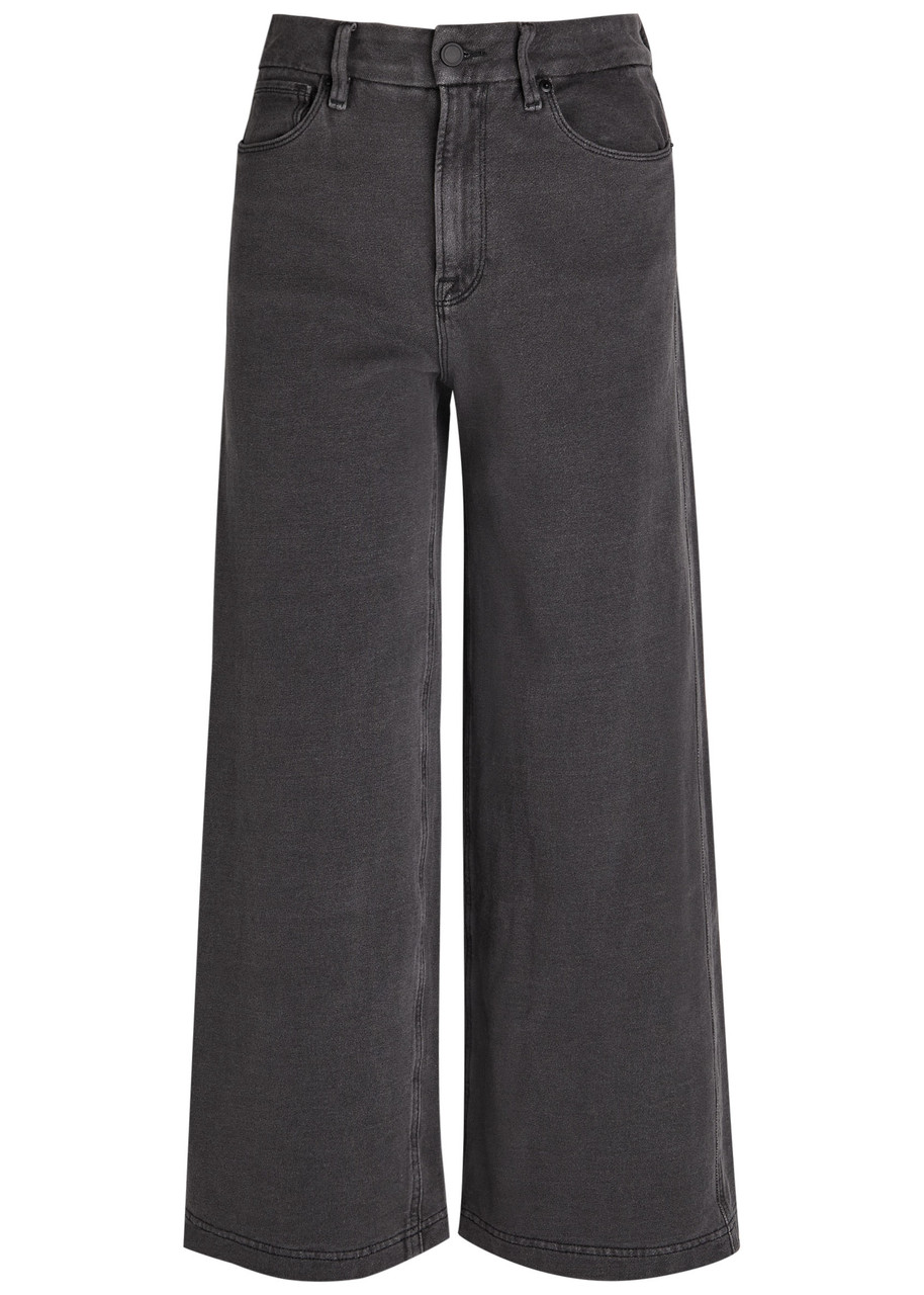 Good American Jeanius Cropped Wide-leg Sweatpants – Black – W – S