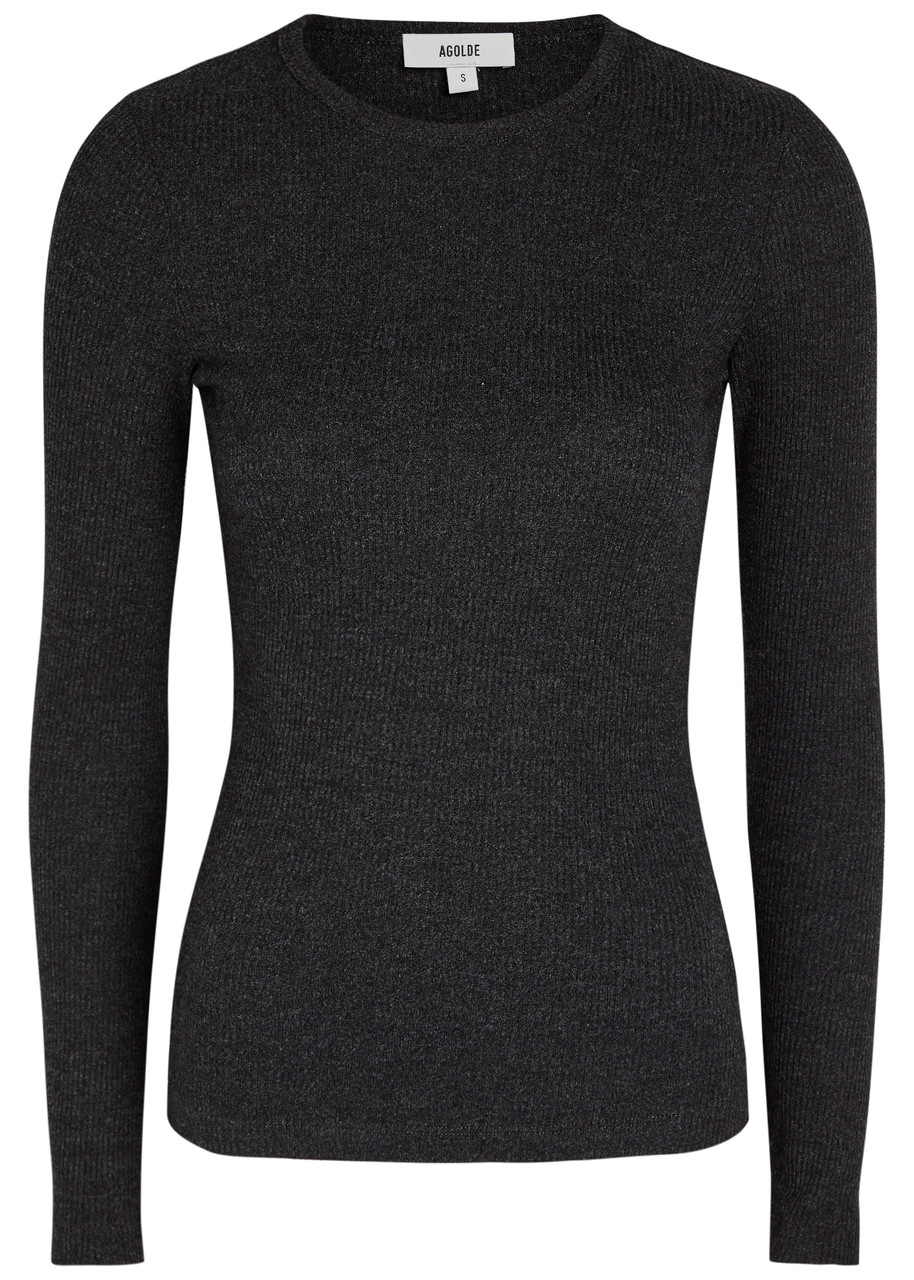 Agolde Delphi Long Sleeve Knit top – Black – L L