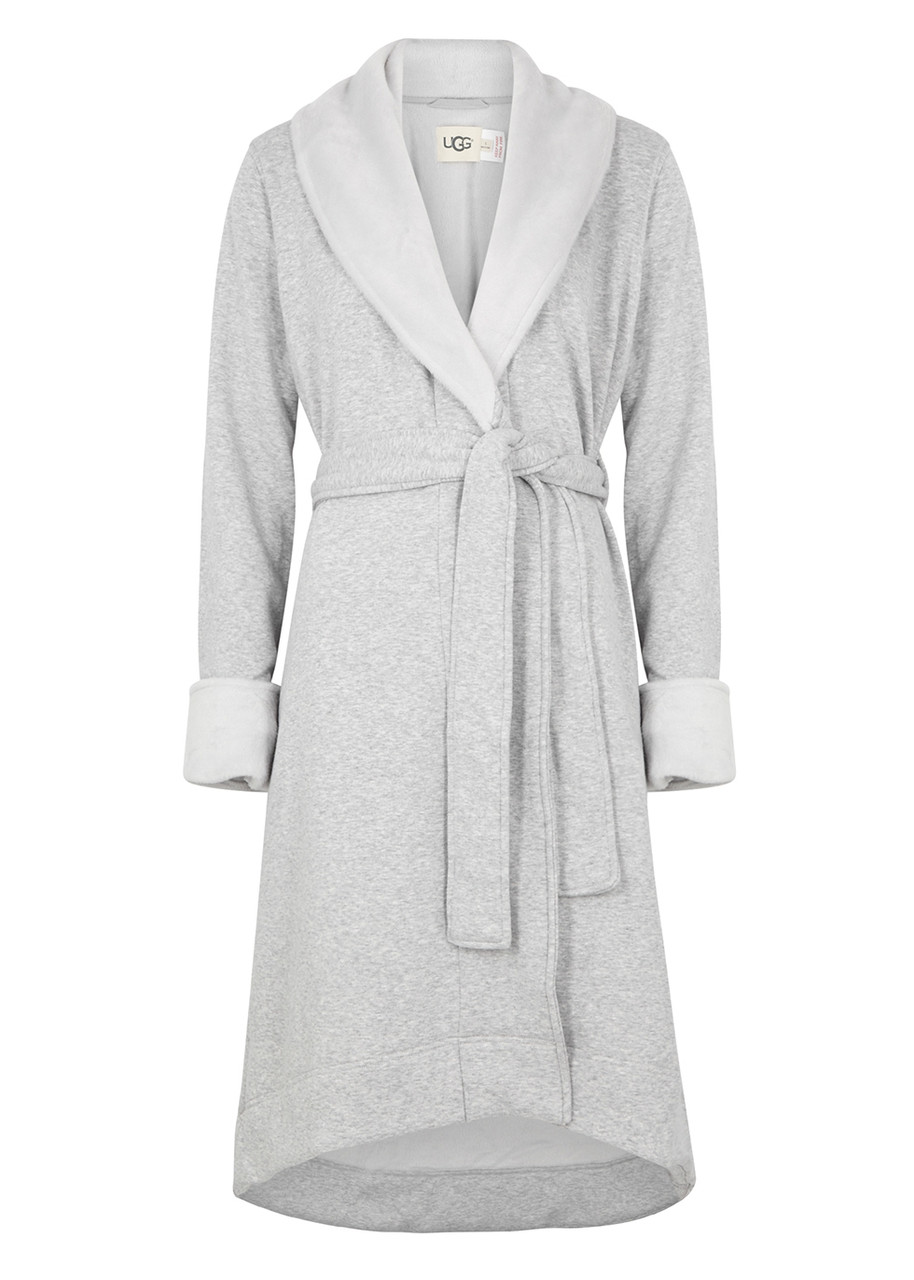 Ugg Duffield II Fleece Lined Cotton Jersey Robe , Robe, Open Front – Light Grey