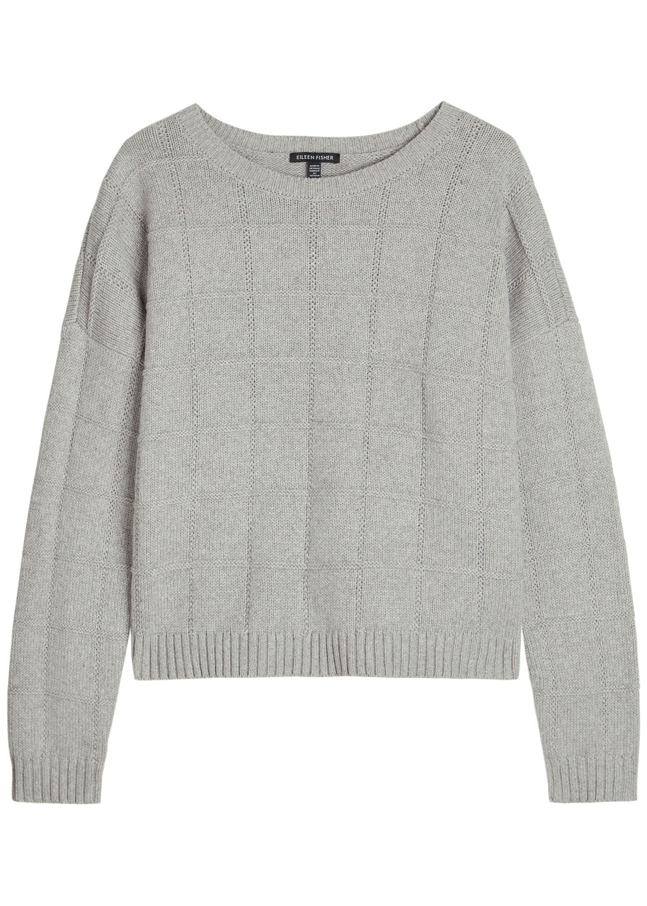Eileen Fisher Check Cotton and Cashmere-blend Jumper – Light Grey – L – Eileen Fisher Check Cotton and Cashmere-blend Jumper – Light Grey – L –