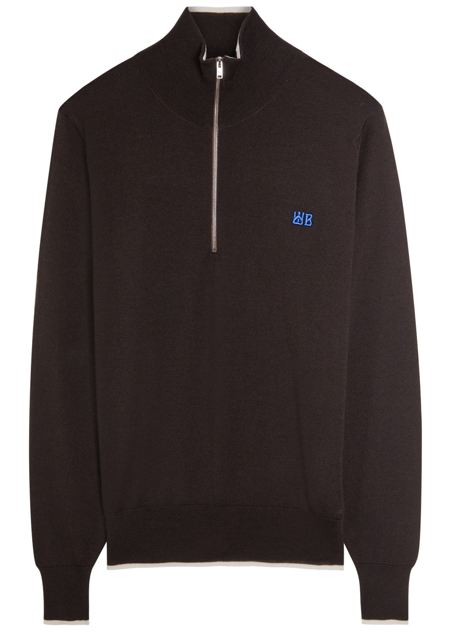 Wales Bonner Logo-embroidered Fine-knit Merino Wool Jumper – Dark Brown Wales Bonner Logo-embroidered Fine-knit Merino Wool Jumper – Dark Brown