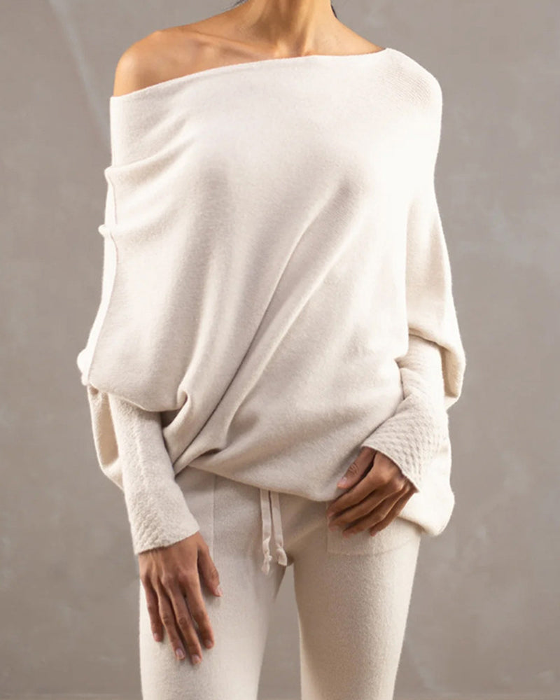 Zeagoo Asymmetric Draped Jumper Long Batwing Sleeve Off The Shoulder Sweater – Beige M Zeagoo Asymmetric Draped Jumper Long Batwing Sleeve Off The Shoulder Sweater – Beige M
