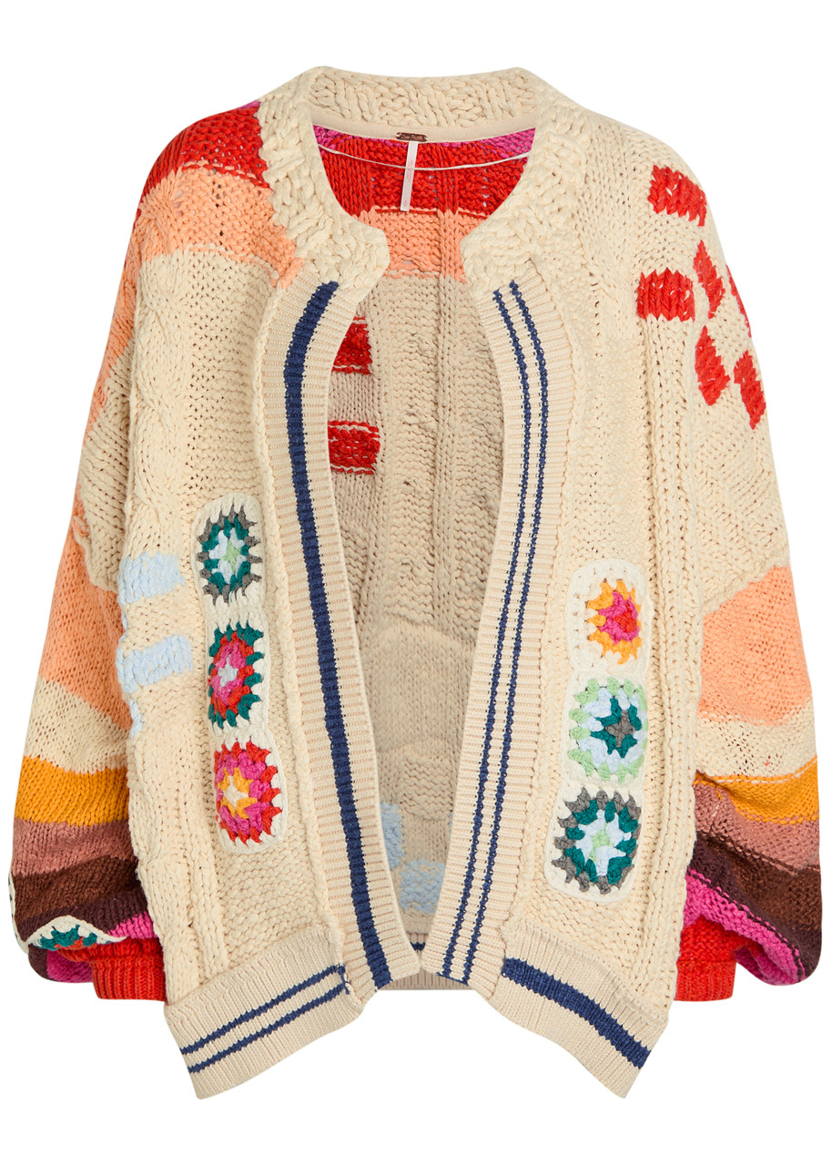Free People Clear Skies Intarsia Cotton-blend Cardigan – Multicoloured – S – S Free People Clear Skies Intarsia Cotton-blend Cardigan – Multicoloured – S – S