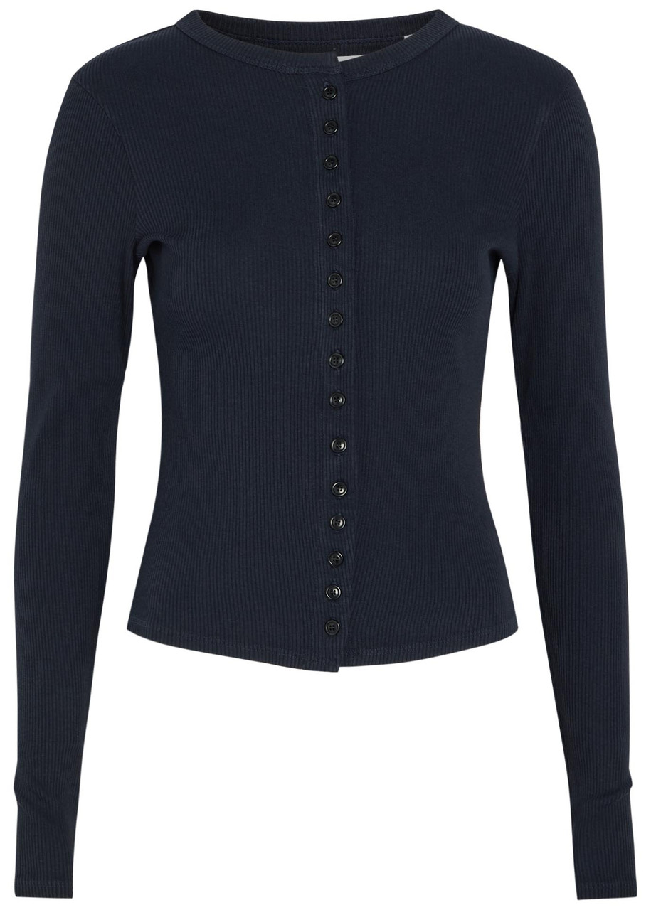 Citizens OF Humanity Kari Ribbed Cotton-blend Cardigan – Navy Citizens OF Humanity Kari Ribbed Cotton-blend Cardigan – Navy