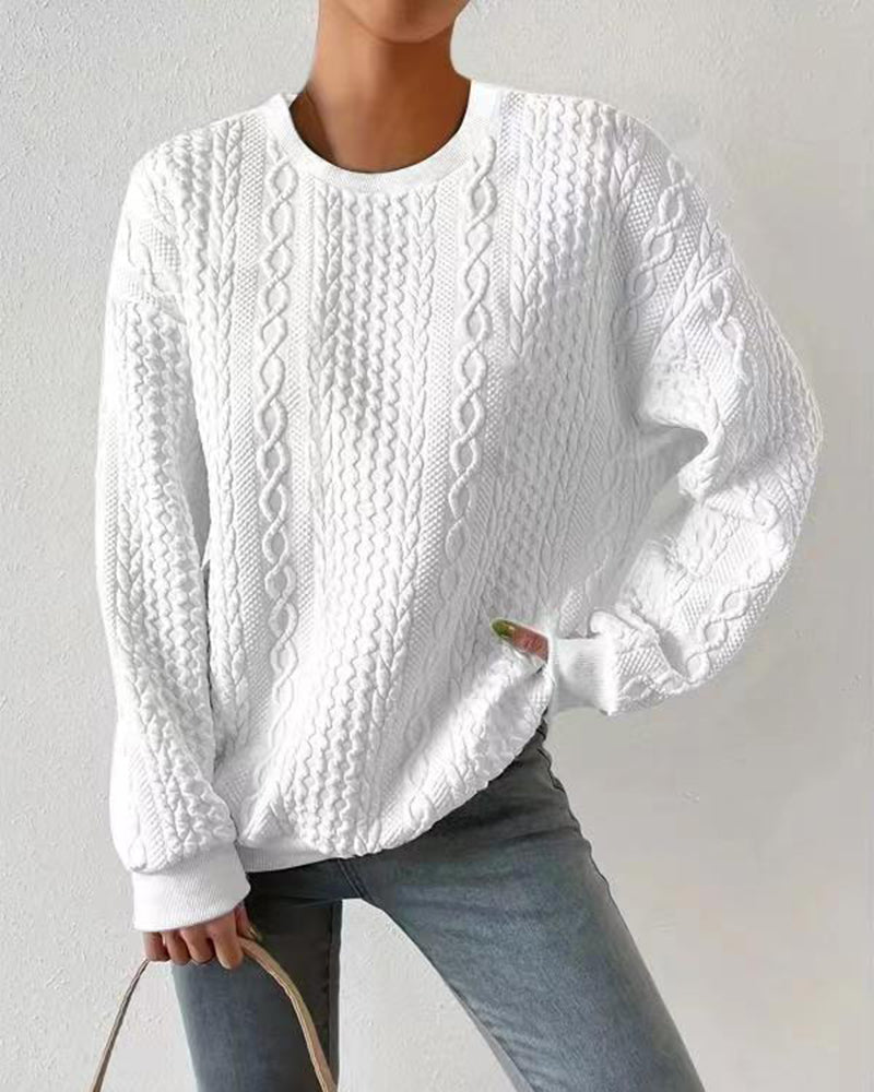 Zeagoo Cable Knit Drop Shoulder Sweatshirt – White Zeagoo Cable Knit Drop Shoulder Sweatshirt – White