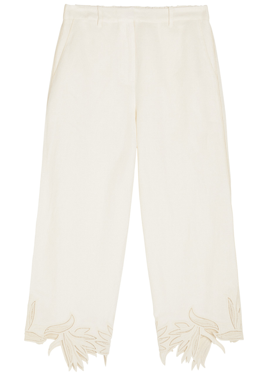 Simkhai Kallin Cropped Linen-blend Trousers – White Simkhai Kallin Cropped Linen-blend Trousers – White
