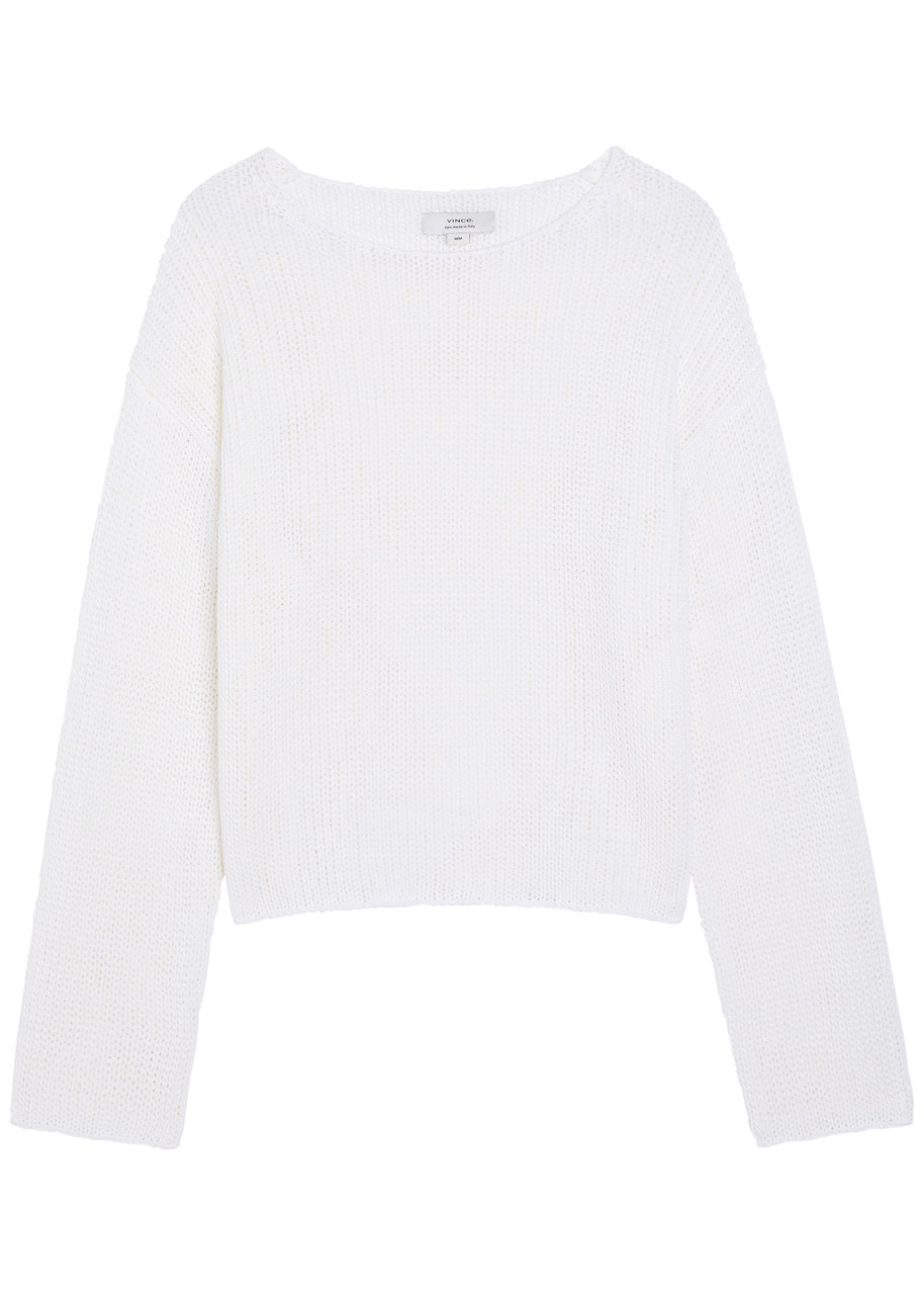 Vince Open-knit Cotton-blend Jumper – White – M M Vince Open-knit Cotton-blend Jumper – White – M M