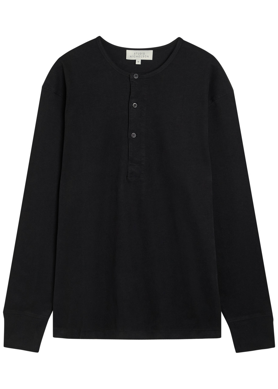 Studio Nicholson Round-neck Cotton Henley shirt – Black
