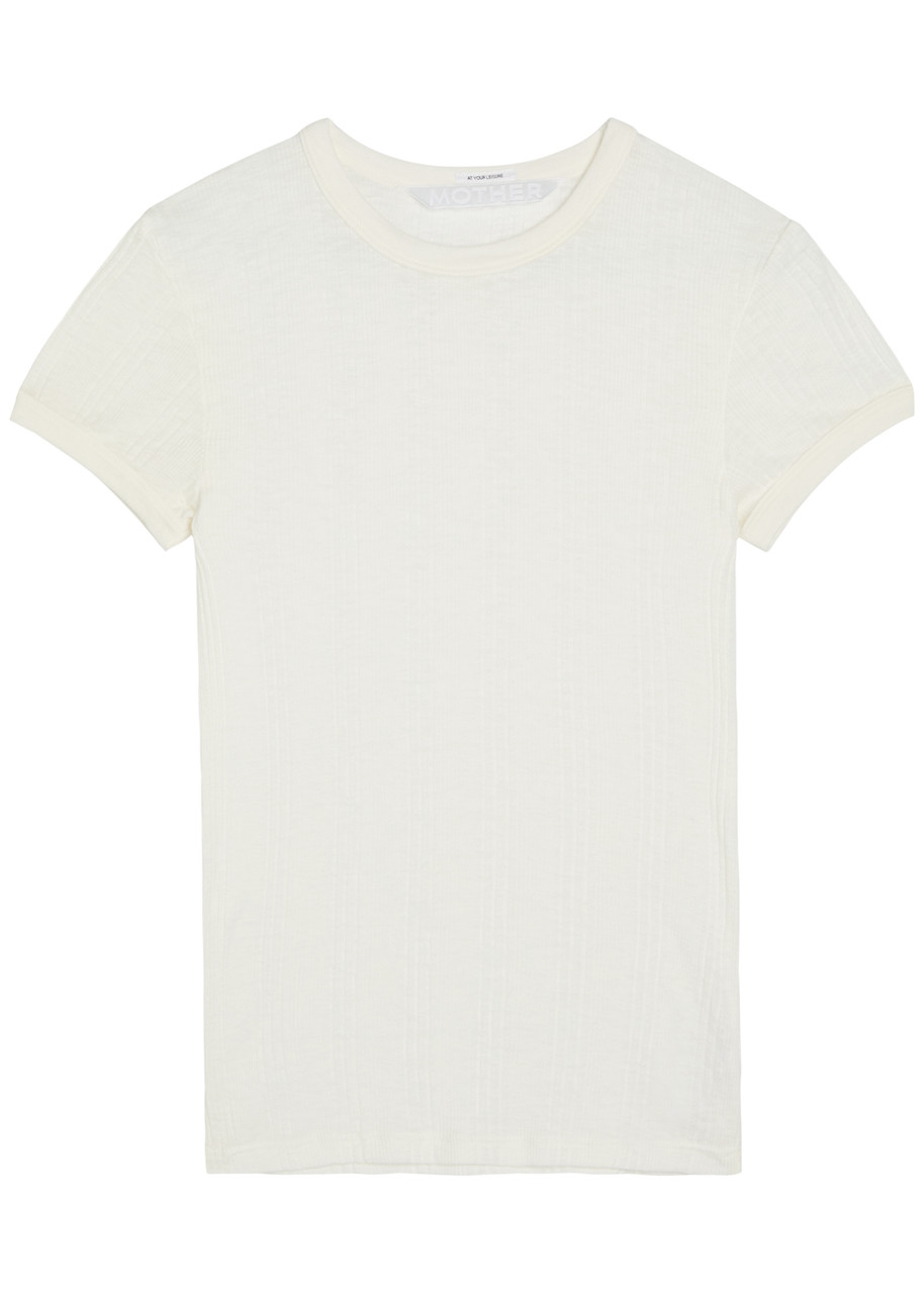 Mother The Itty Bitty Ringer Ribbed Cotton shirt – White – L L Mother The Itty Bitty Ringer Ribbed Cotton shirt – White – L L