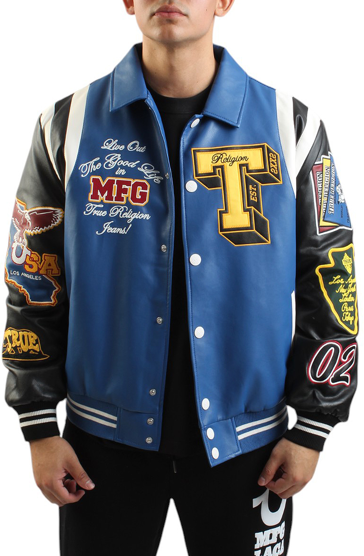 Men PATCH EMBROIDERY VARSITY JACKET blue black Jackets M blue black
