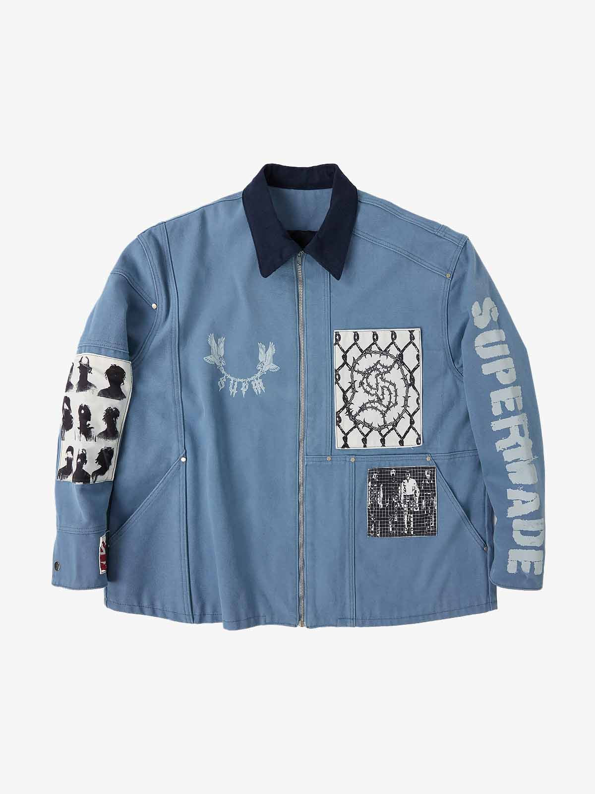 Supermade Multi-Element Appliqué Patchwork Denim Suit – – Blue L Jacket Supermade Multi-Element Appliqué Patchwork Denim Suit – – Blue L Jacket