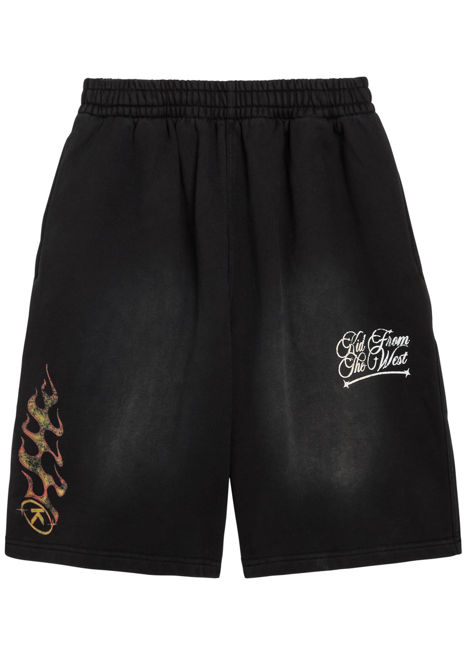 Kidwest Flame Logo-print Cotton Shorts – Black Kidwest Flame Logo-print Cotton Shorts – Black