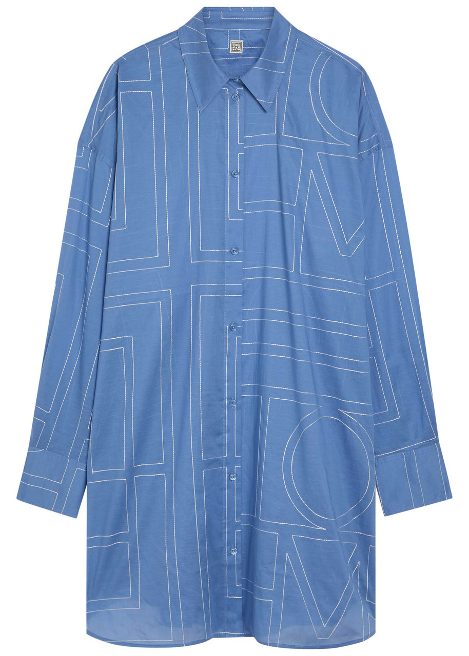 Toteme Embroidered Cotton-blend Shirt – Blue – S Toteme Embroidered Cotton-blend Shirt – Blue – S