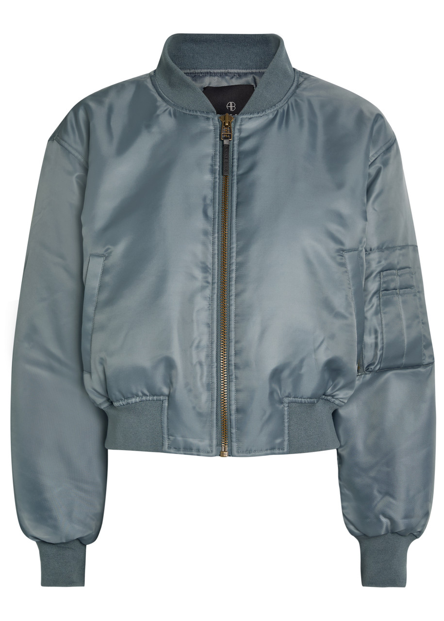 Anine Bing Leon Padded Satin-twill Cropped Bomber Jacket – Dark Grey – M M Anine Bing Leon Padded Satin-twill Cropped Bomber Jacket – Dark Grey – M M