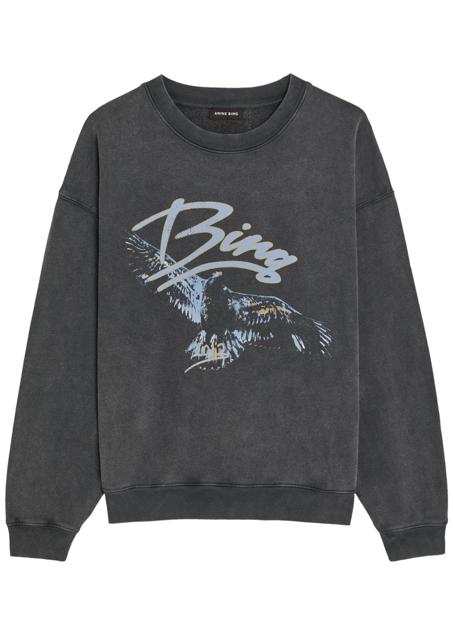 Anine Bing Spencer Printed Cotton Sweatshirt – Black – L L Anine Bing Spencer Printed Cotton Sweatshirt – Black – L L