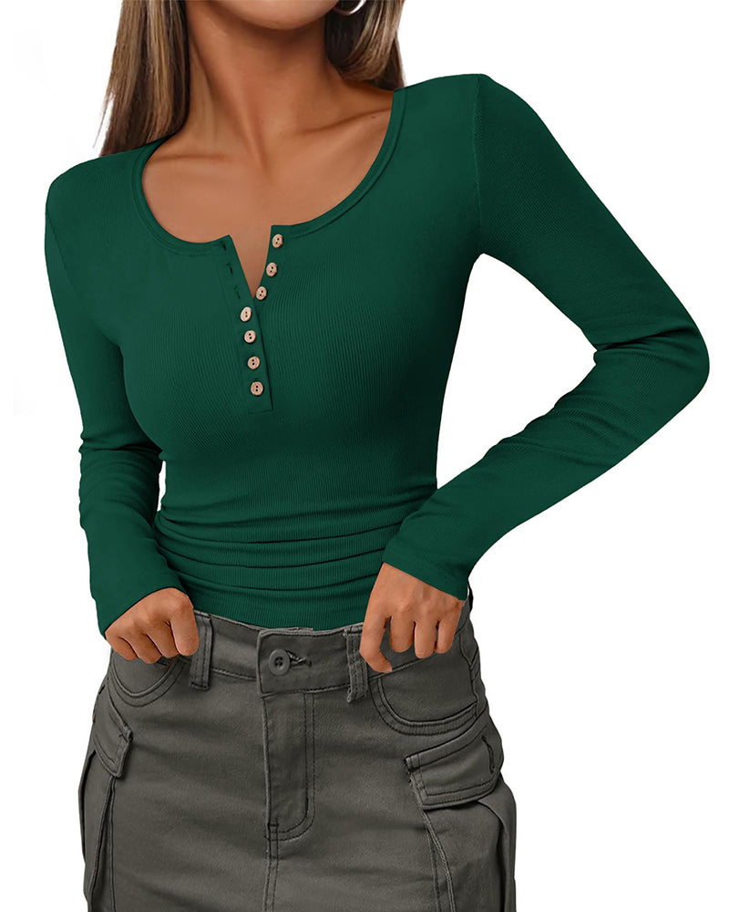 Slim Button Ribbed Knit Basic Tee Henley T Shirt Slim Button Ribbed Knit Basic Tee Henley T Shirt