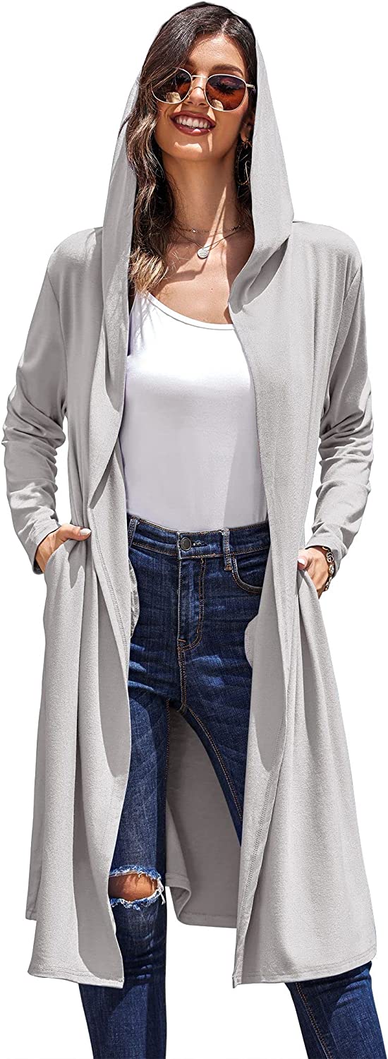 Hooded Long Cardigans Maxi Cardigan with Hood Open Front Lightweight Duster Coat with Pocket – Zeagoo- Light Grey S Hooded Long Cardigans Maxi Cardigan with Hood Open Front Lightweight Duster Coat with Pocket – Zeagoo- Light Grey S