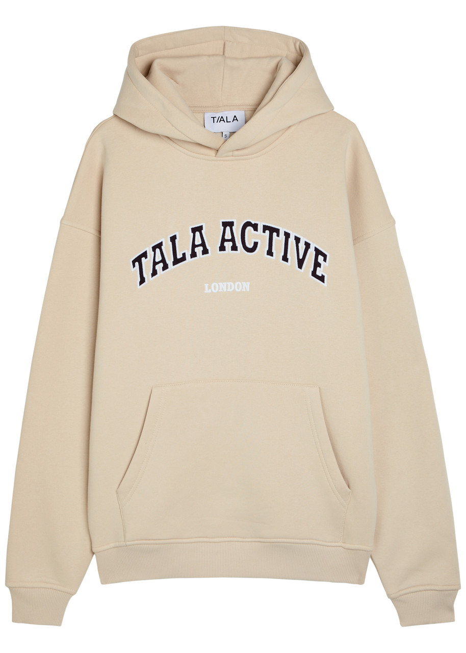 Tala Logo-embroidered Hooded Cotton-blend Sweatshirt – Beige – S – S Tala Logo-embroidered Hooded Cotton-blend Sweatshirt – Beige – S – S