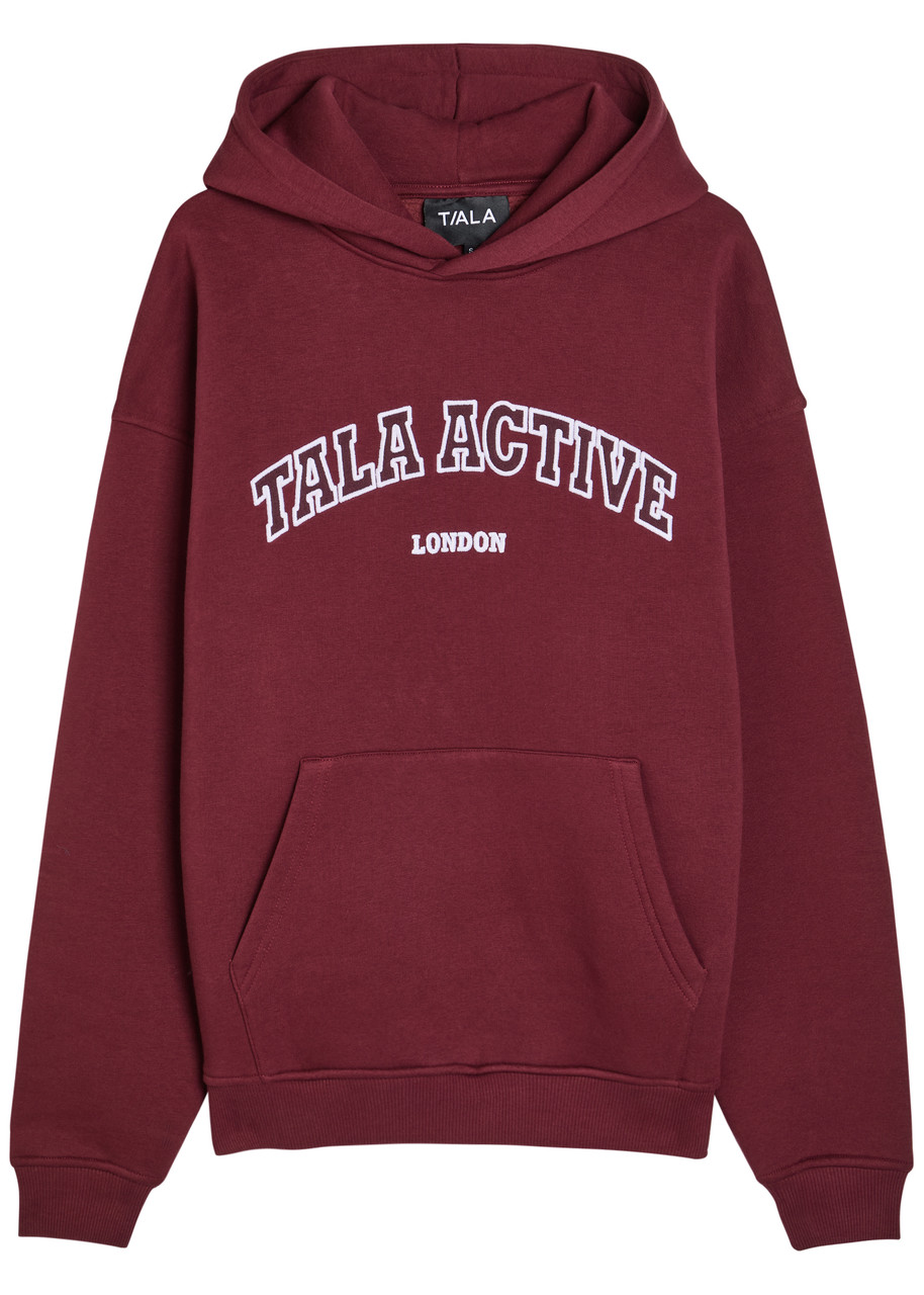 Tala Logo-embroidered Hooded Cotton-blend Sweatshirt – Dark Red – L L Tala Logo-embroidered Hooded Cotton-blend Sweatshirt – Dark Red – L L
