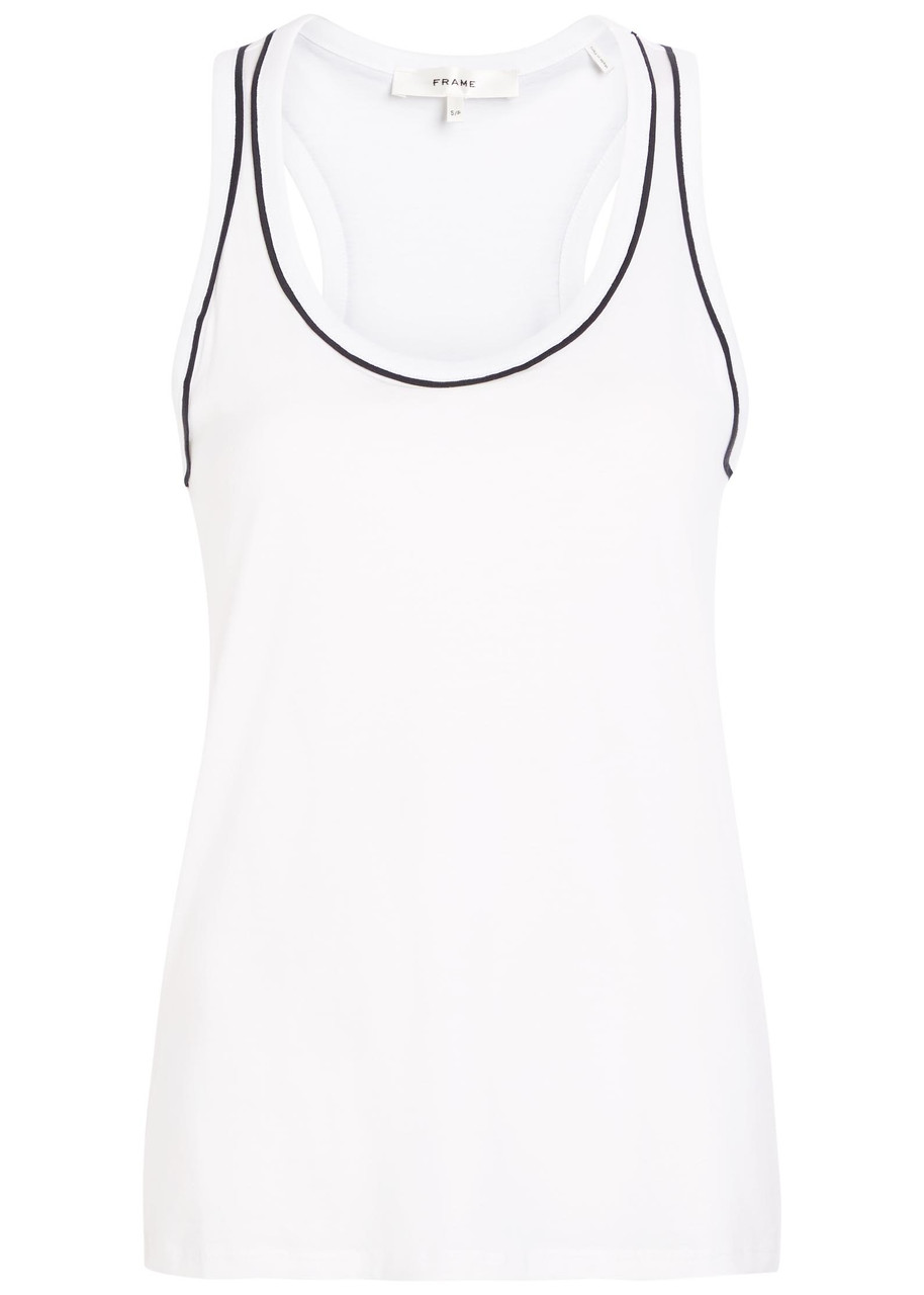 Frame The Ringer Pipe-trim Cotton Tank top – White – M M Frame The Ringer Pipe-trim Cotton Tank top – White – M M