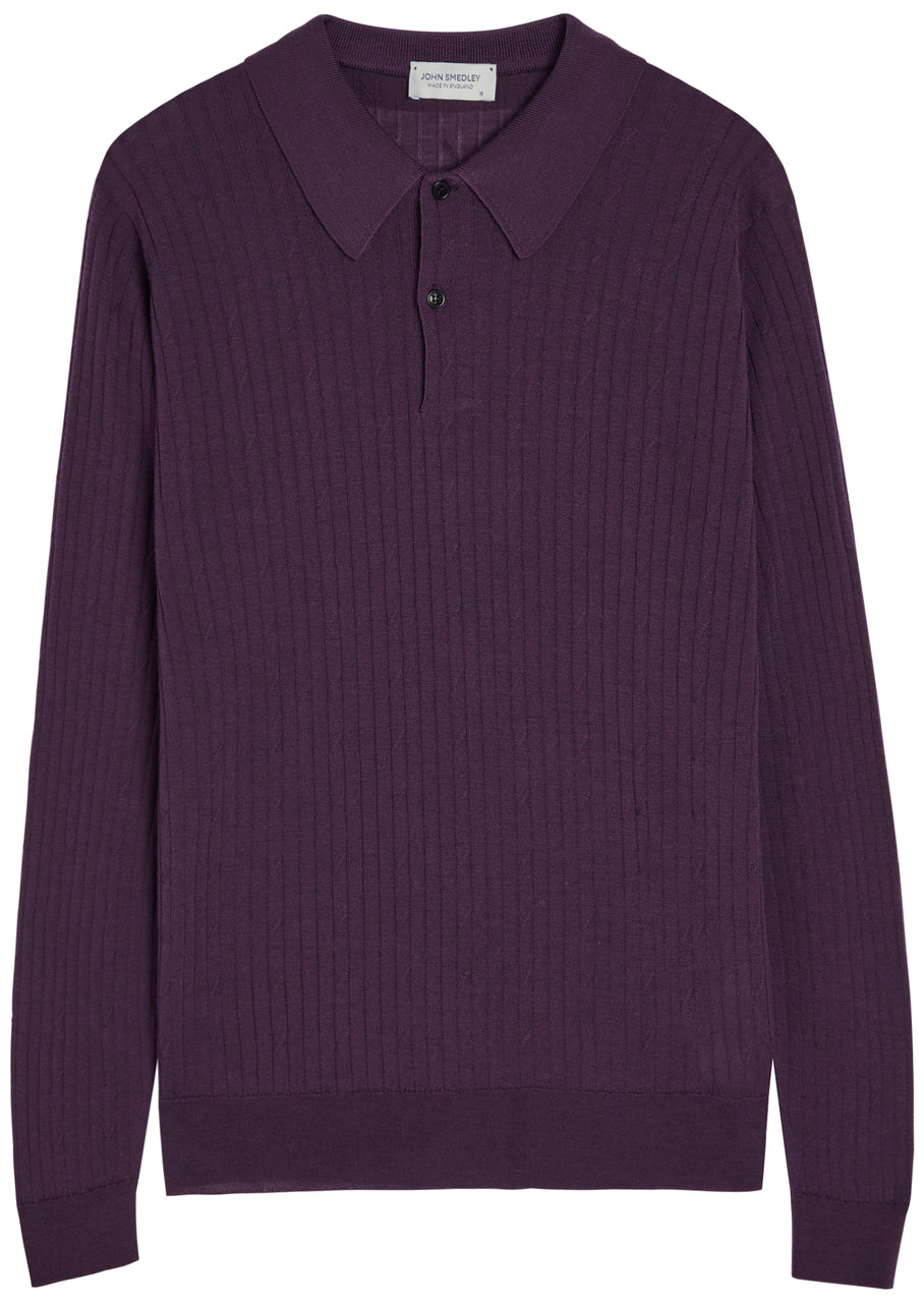 John Smedley Hodson Ribbed Merino Wool Polo Shirt – Dark Purple John Smedley Hodson Ribbed Merino Wool Polo Shirt – Dark Purple