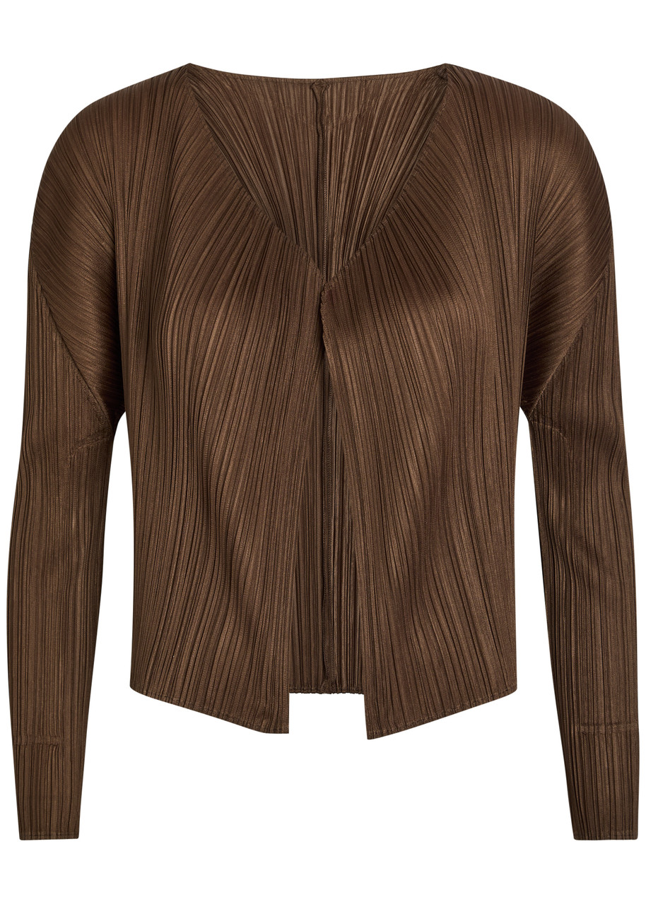 Pleats Please Issey Miyake Pleated Woven Cardigan – Brown Pleats Please Issey Miyake Pleated Woven Cardigan – Brown