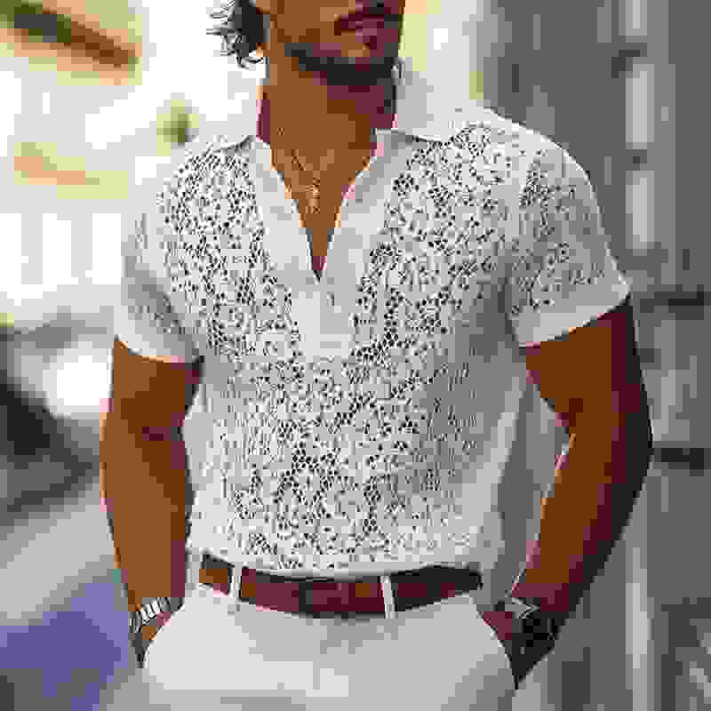 Men’s Fashion Lace Lapel Short Sleeve Polo Shirt MTAEZ Men’s Fashion Lace Lapel Short Sleeve Polo Shirt MTAEZ