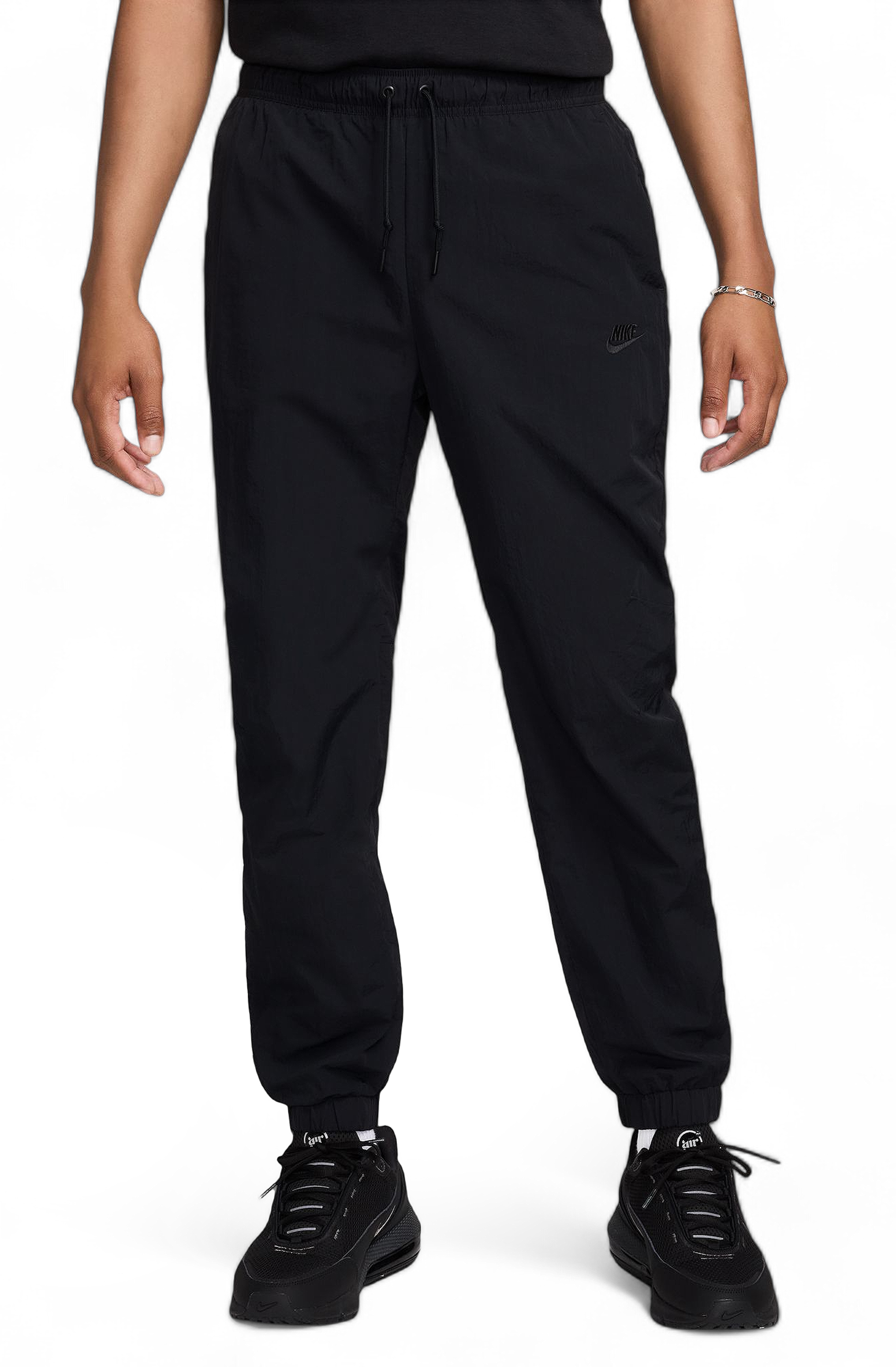 Men Tech Woven Taper Leg Pants Black Sweatpants M Black Men Tech Woven Taper Leg Pants Black Sweatpants M Black