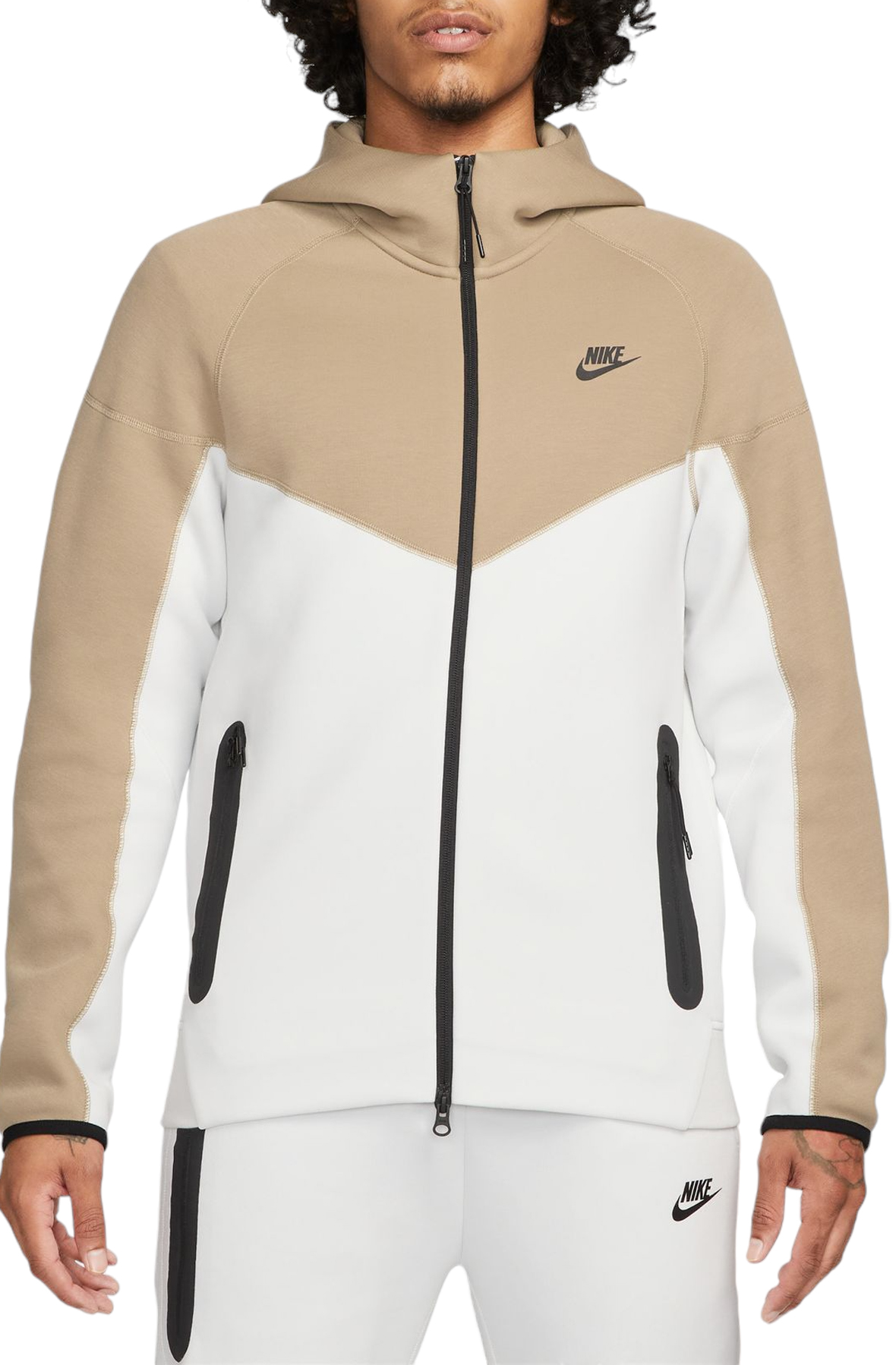 Men Nike Sportswear Tech Fleece Windrunner Summit WhiteKhakiBlack Sweatshirts -T Summit WhiteKhakiBlack