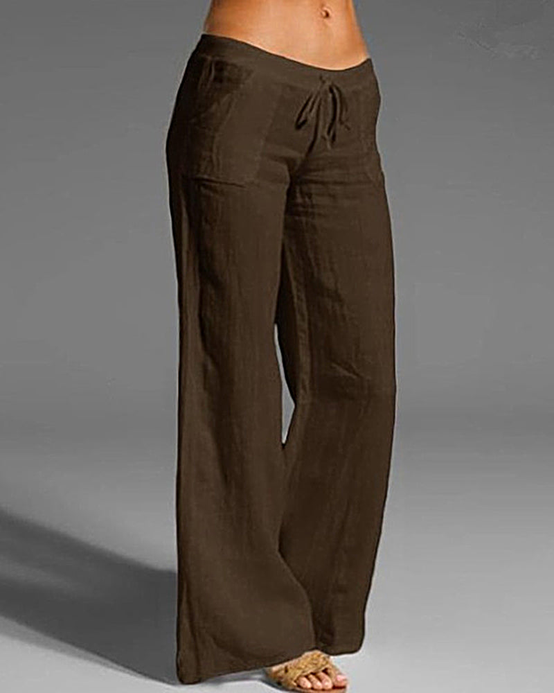 Zeagoo Drawstring Elastic Waist Linen Pants with Pocket Summer Wide Leg Pant Palazzo Trousers – Brown Zeagoo Drawstring Elastic Waist Linen Pants with Pocket Summer Wide Leg Pant Palazzo Trousers – Brown