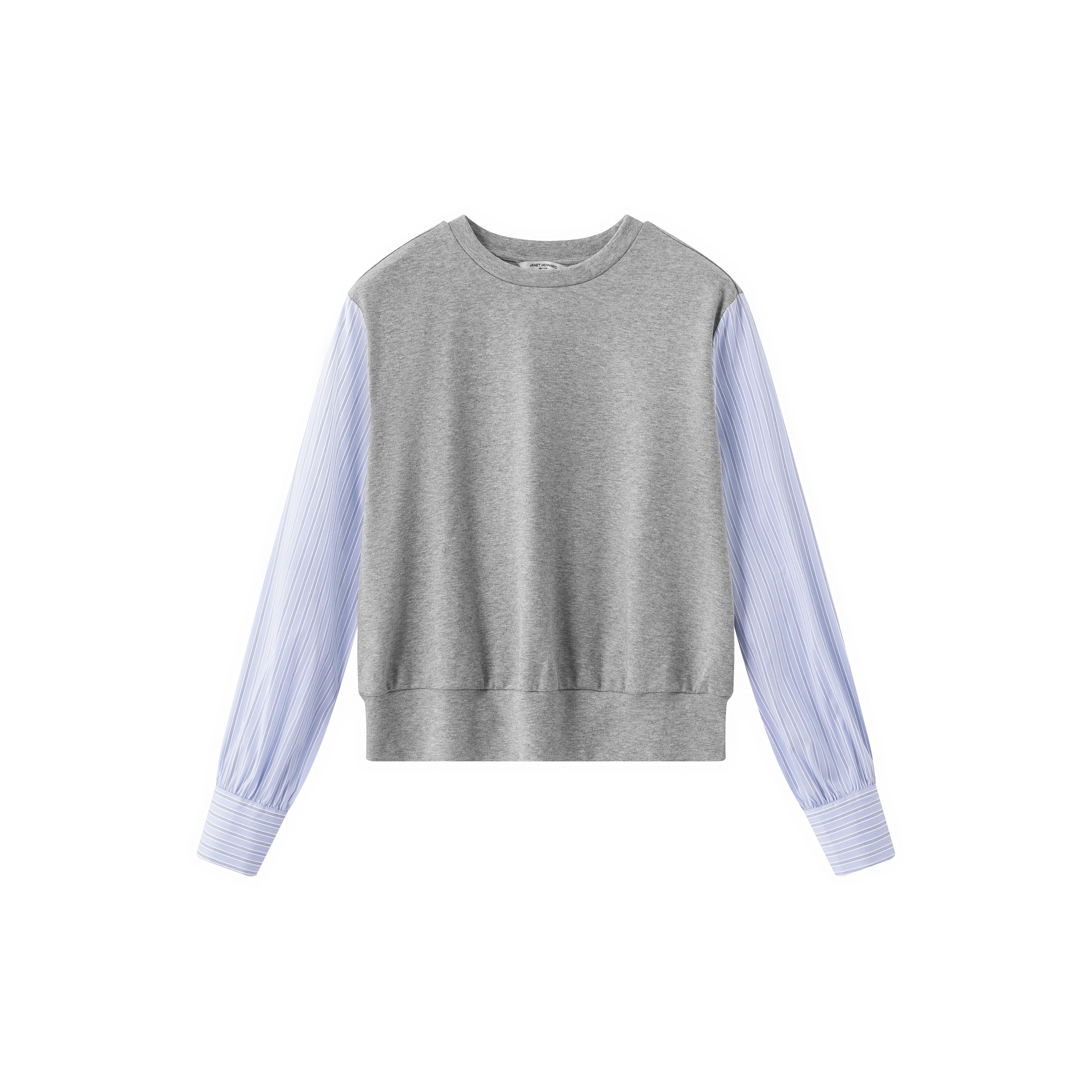Sweatshirt w Banker Stripe Sleeves – Heather Grey Sweatshirt w Banker Stripe Sleeves – Heather Grey