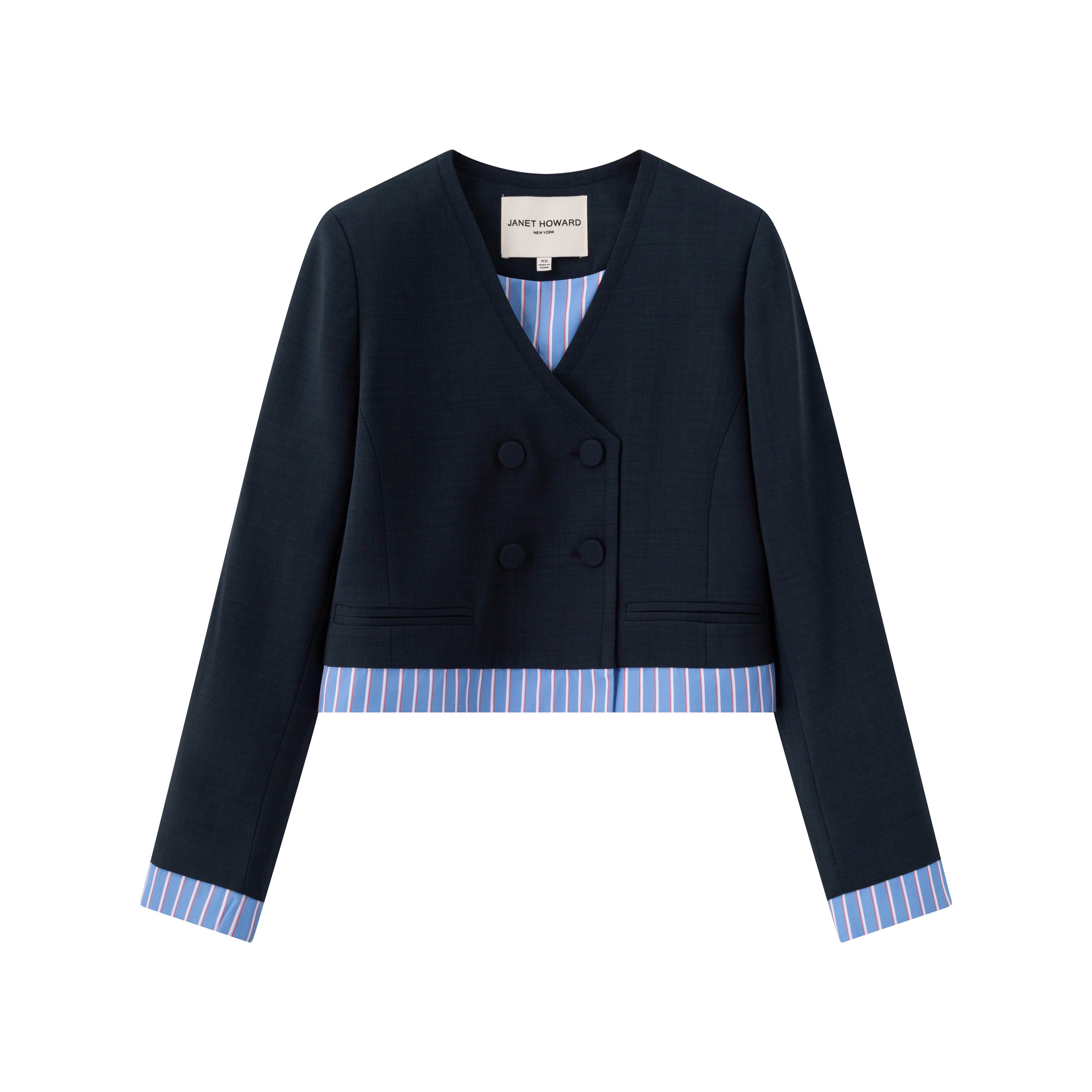 Double Breasted Collarless Blazer – Ink Double Breasted Collarless Blazer – Ink