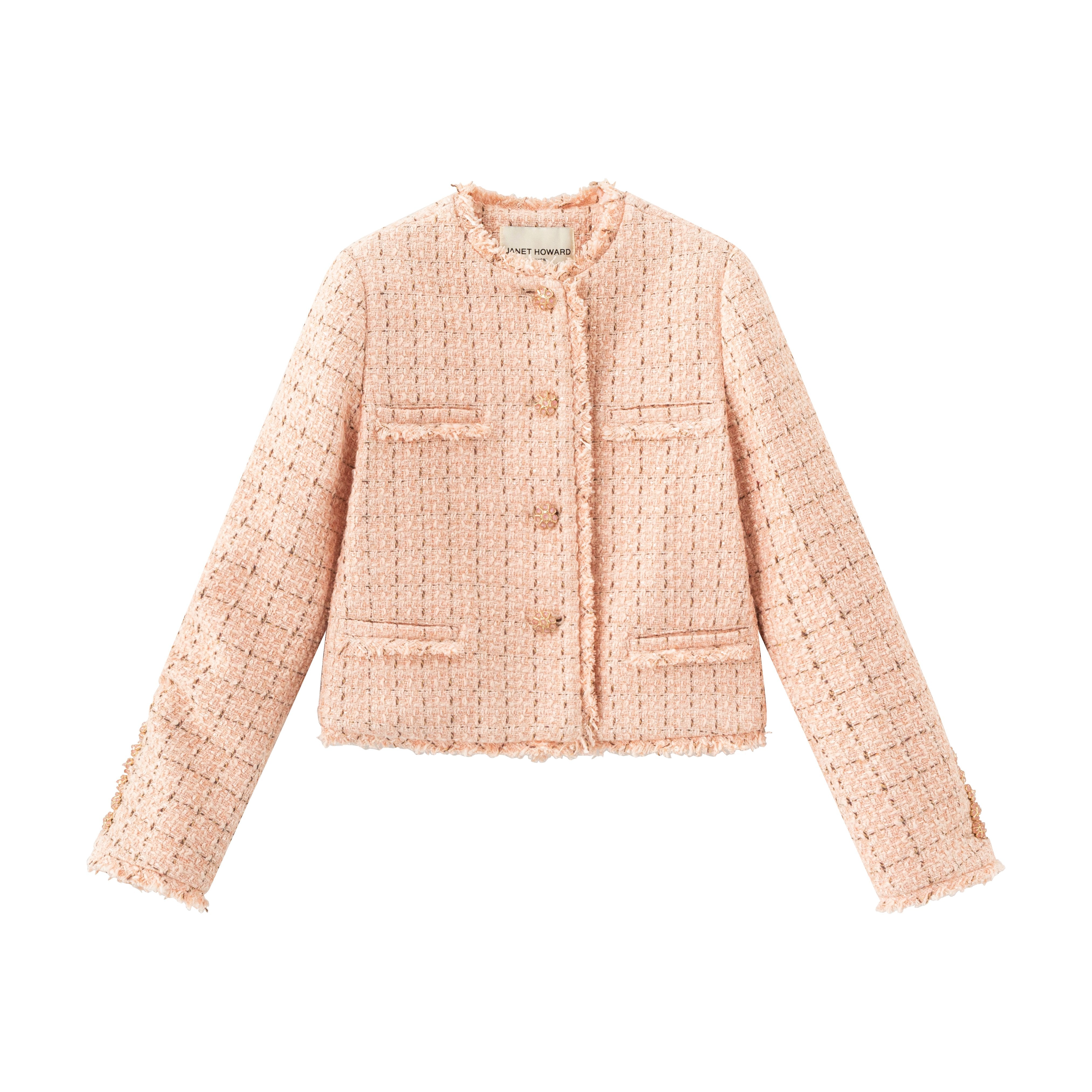 Raw Edge Collarless Jacket Tweed – Tea Rose Raw Edge Collarless Jacket Tweed – Tea Rose