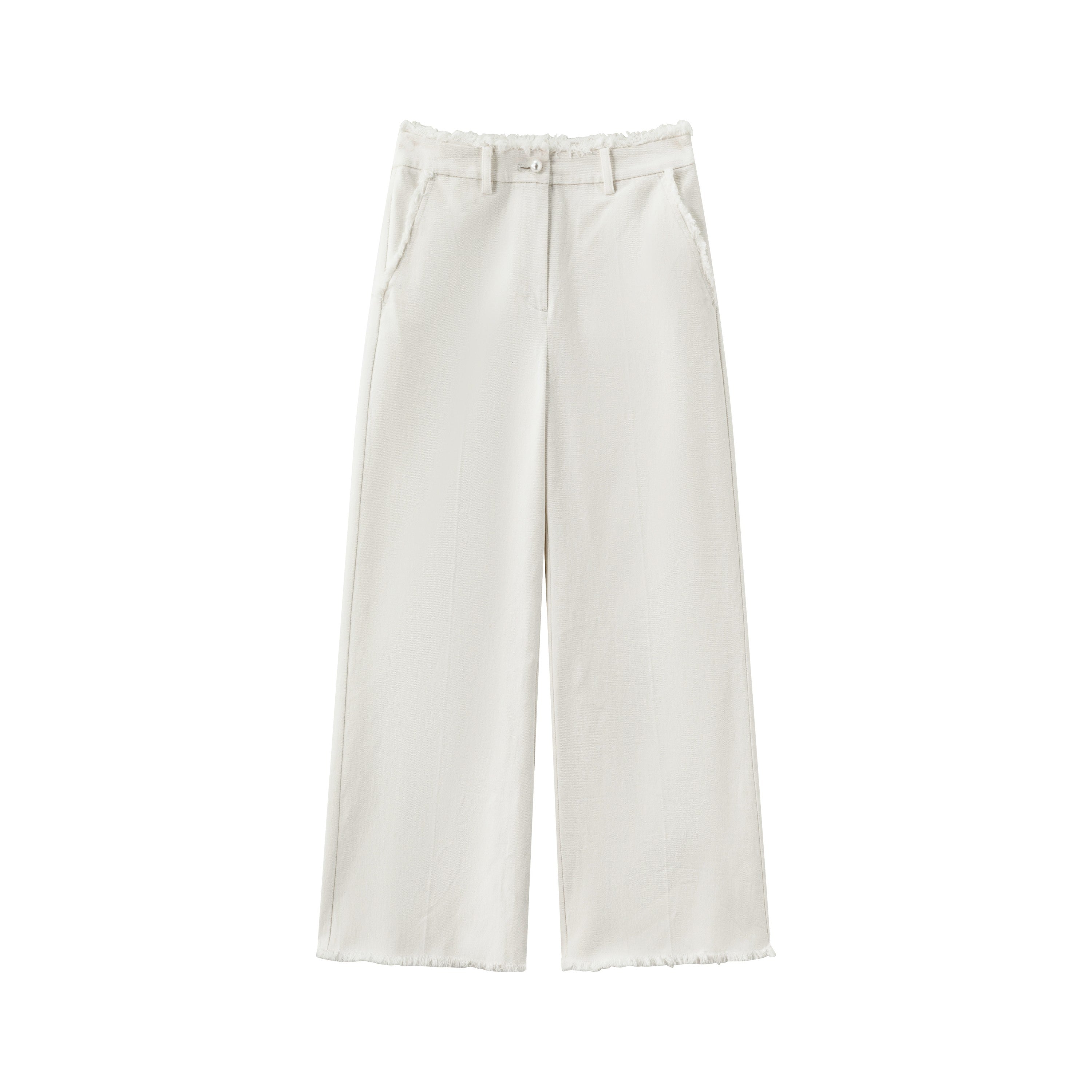 Raw Edge Wide Leg Trousers – White Denim Raw Edge Wide Leg Trousers – White Denim