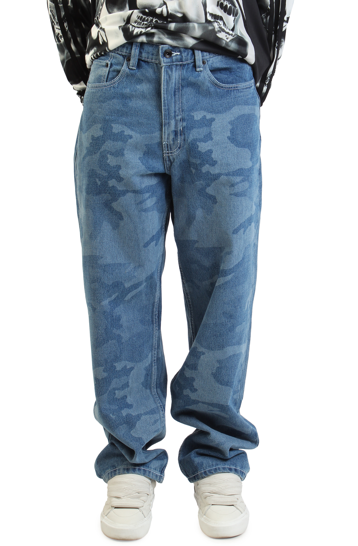 Men Check- Loose Denim Pants Stonewash Blue Jeans Stonewash Blue Men Check- Loose Denim Pants Stonewash Blue Jeans Stonewash Blue