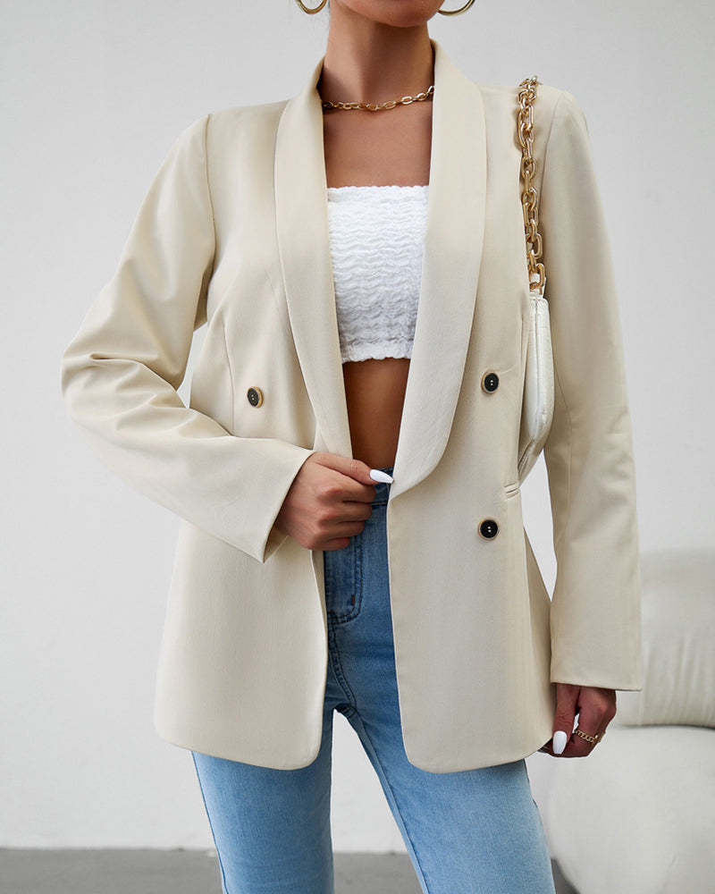 Zeagoo Casual Blazers Double Breasted Long Sleeve Work Office Blazer Jacket – Beige Zeagoo Casual Blazers Double Breasted Long Sleeve Work Office Blazer Jacket – Beige