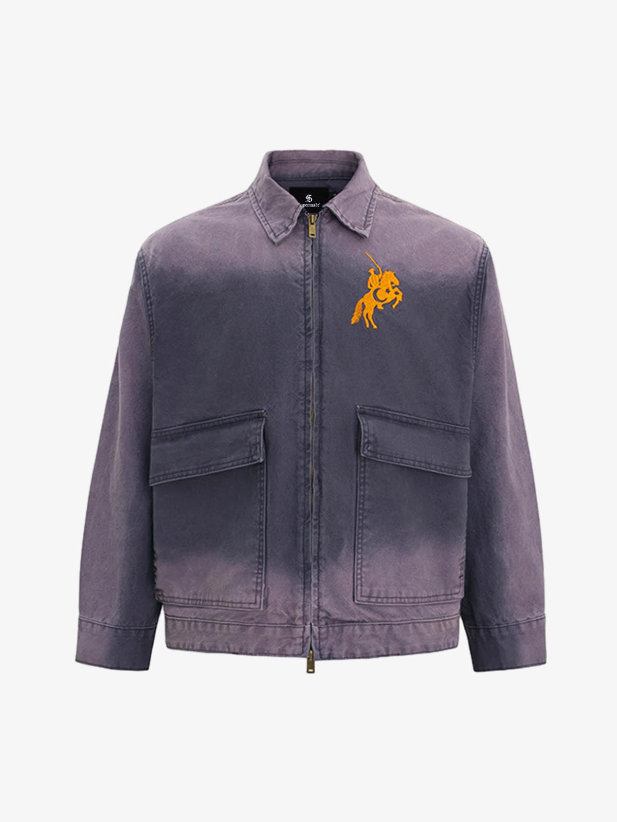 Washed Gradient Embroidered Zip Jacket Washed Gradient Embroidered Zip Jacket