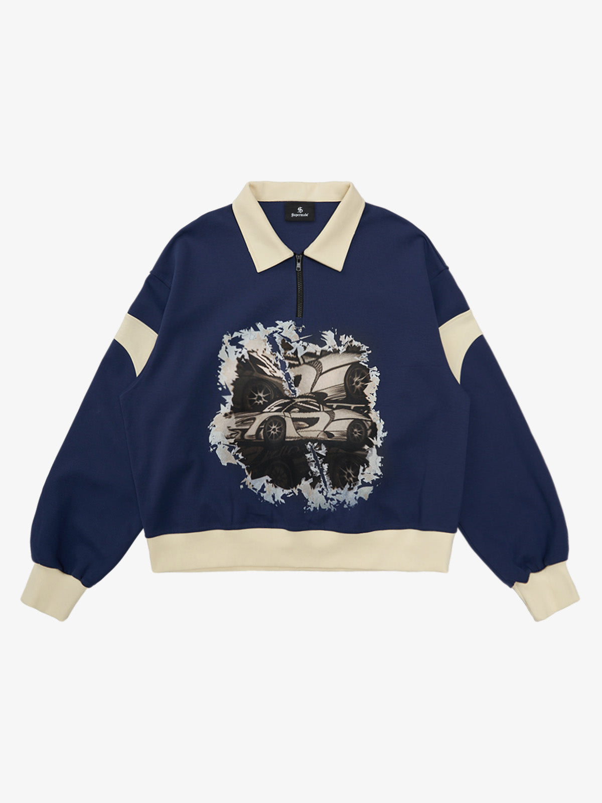 Original Racing Style Print Lapel Sweatshirt Original Racing Style Print Lapel Sweatshirt
