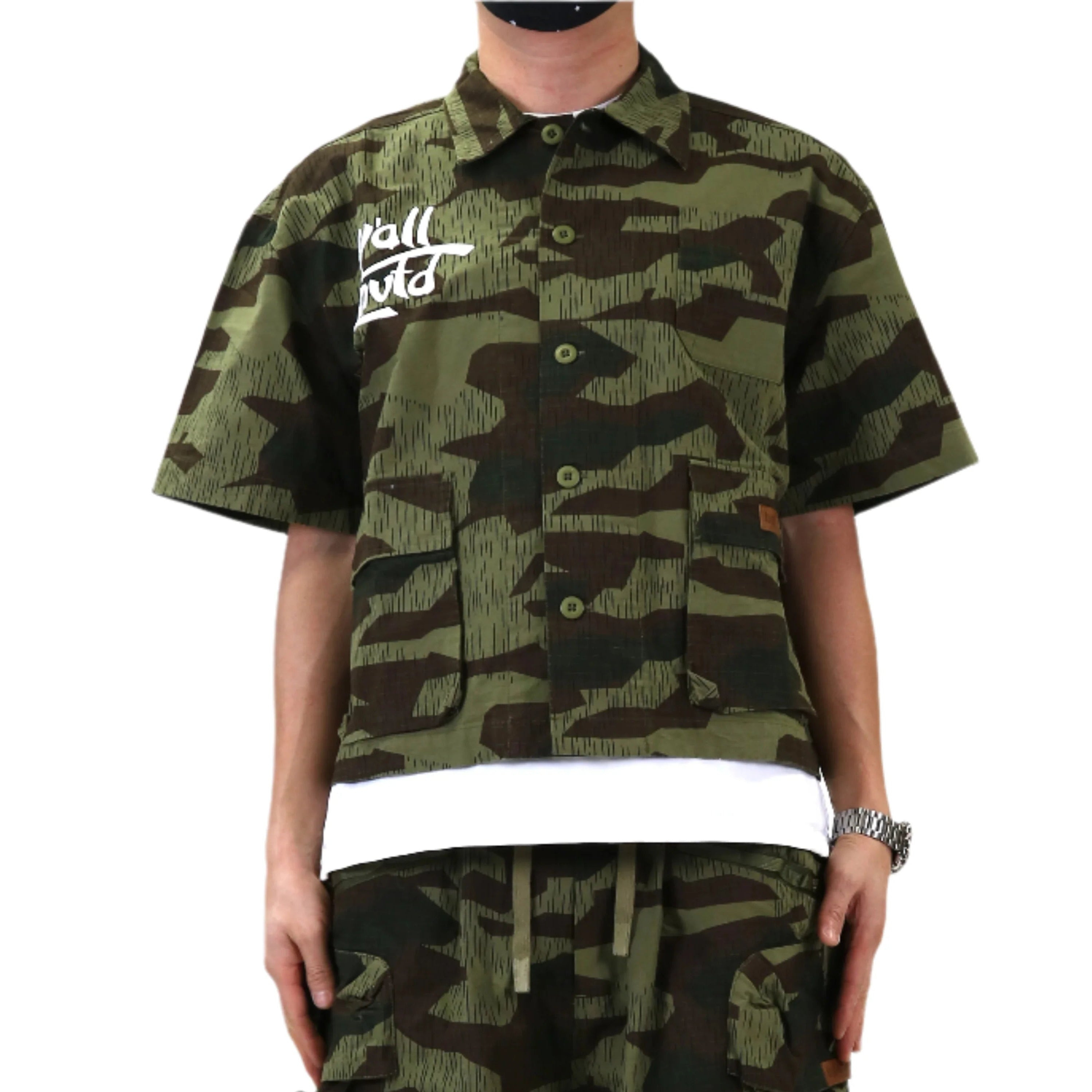 EFFEST Fine Ripstop Twill Boxy Cut Crop Top Short sleeve Buttondown Shirt EFFEST Fine Ripstop Twill Boxy Cut Crop Top Short sleeve Buttondown Shirt