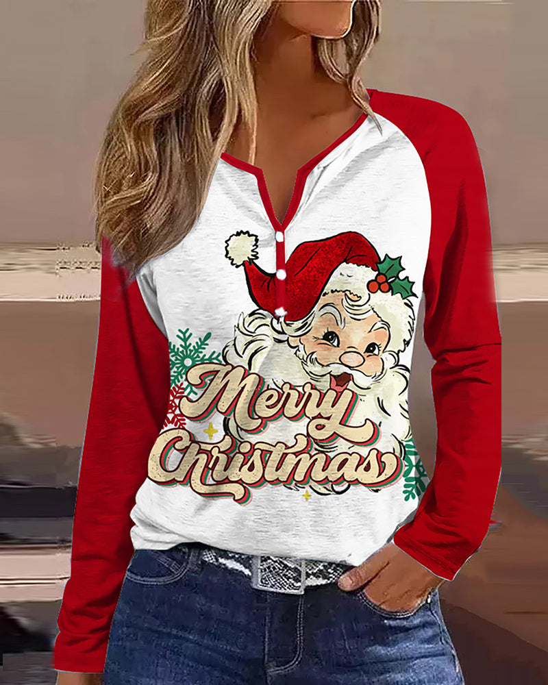 Zeagoo Christmas Santa Claus V Neck Shift Casual Long Sleeve Top – Red Zeagoo Christmas Santa Claus V Neck Shift Casual Long Sleeve Top – Red