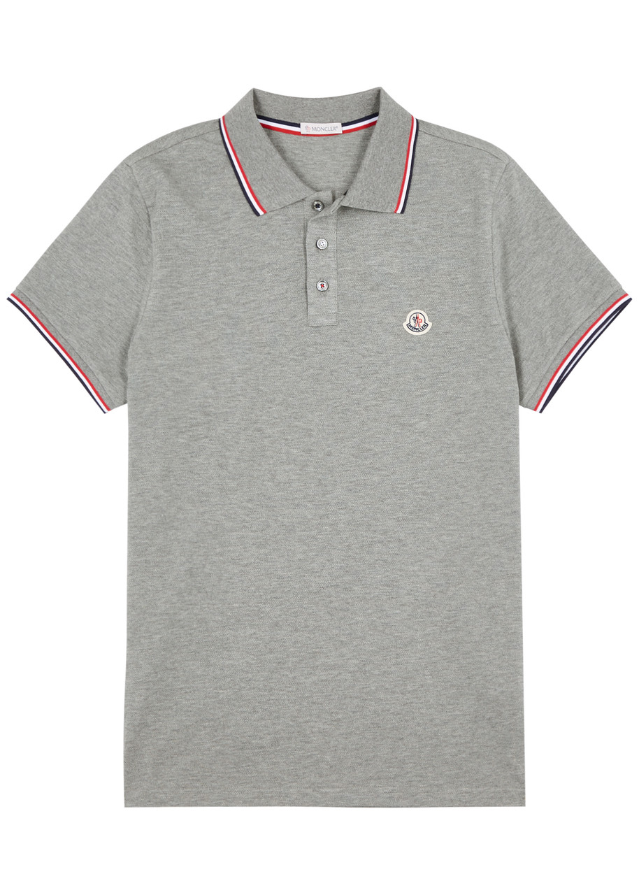 Moncler Logo Piqu Cotton Polo Shirt – Grey Moncler Logo Piqu Cotton Polo Shirt – Grey