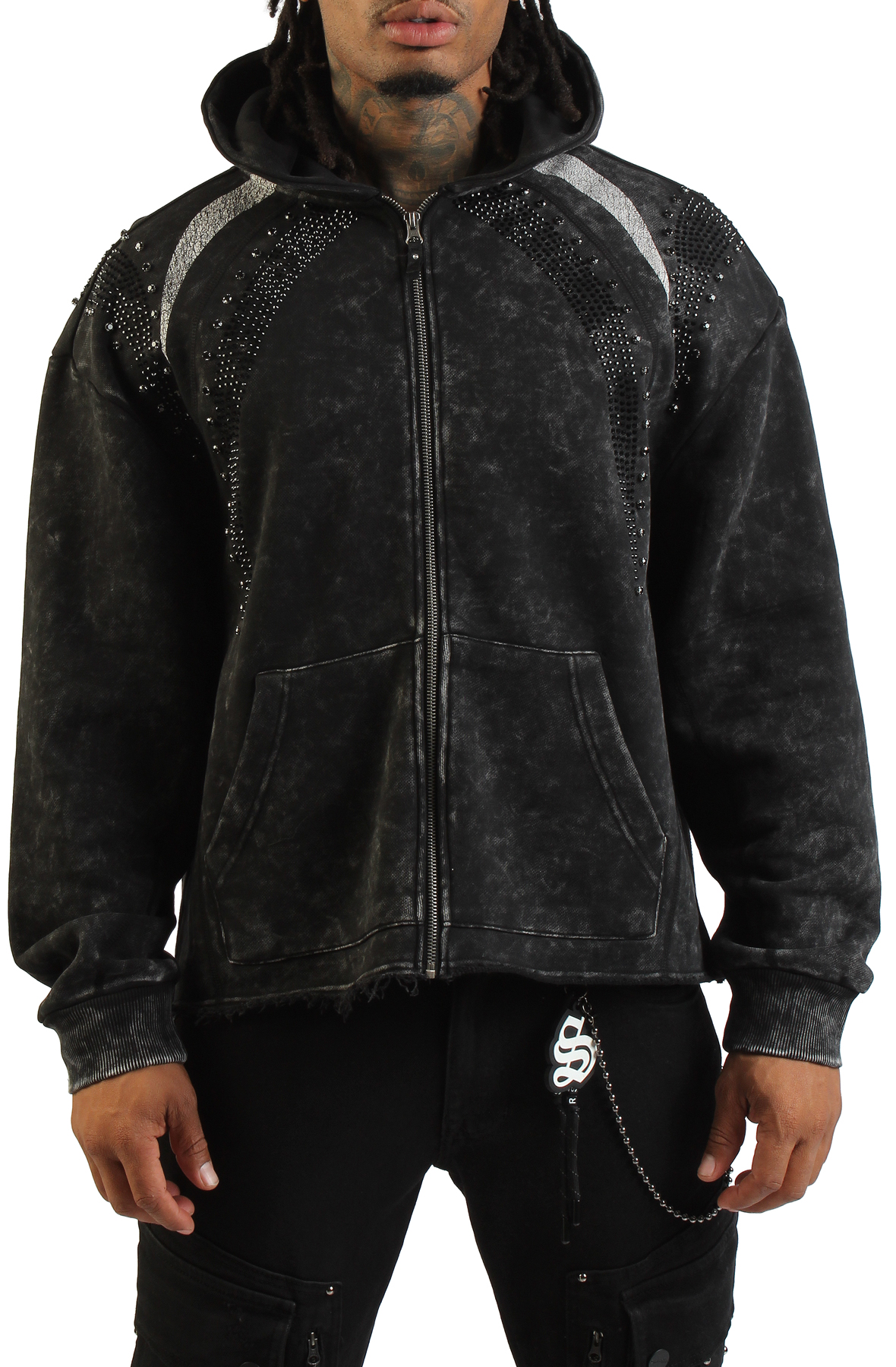 Men Rhinestone Zip Hoodie Black Hoodies Black Men Rhinestone Zip Hoodie Black Hoodies Black