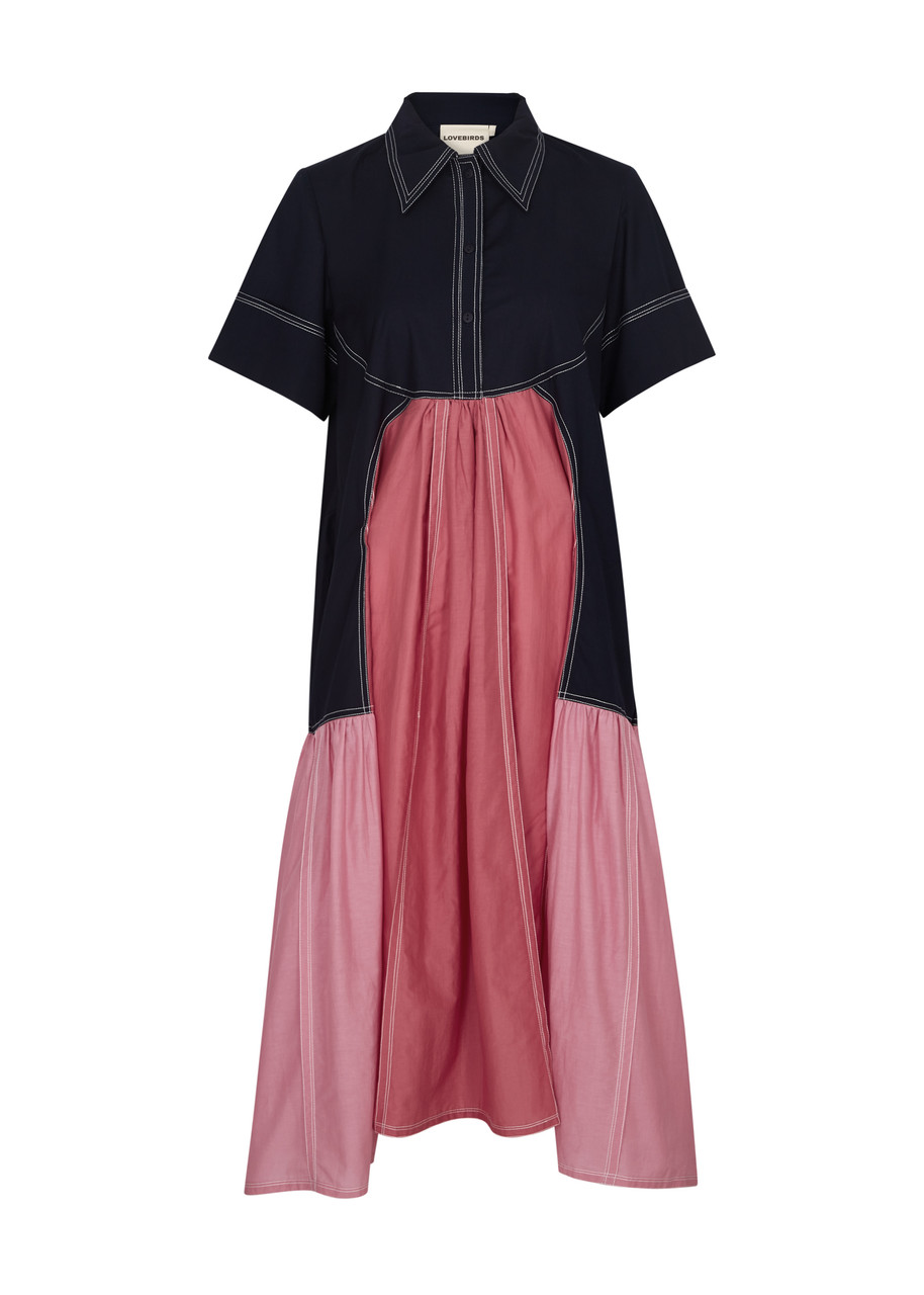 Lovebirds Panelled Cotton-blend Midi Shirt Dress – Pink Lovebirds Panelled Cotton-blend Midi Shirt Dress – Pink