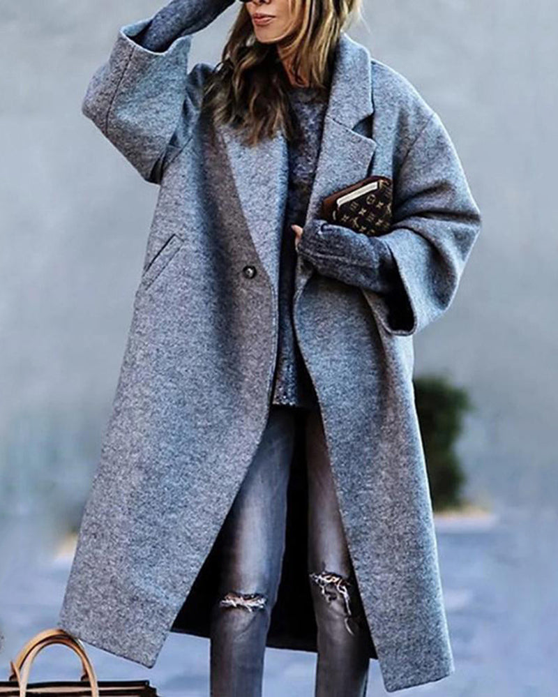 Zeagoo Casual Long Sleeve Lapel Printed Notched Collar Warm Midi Jacket Overcoat – Grey