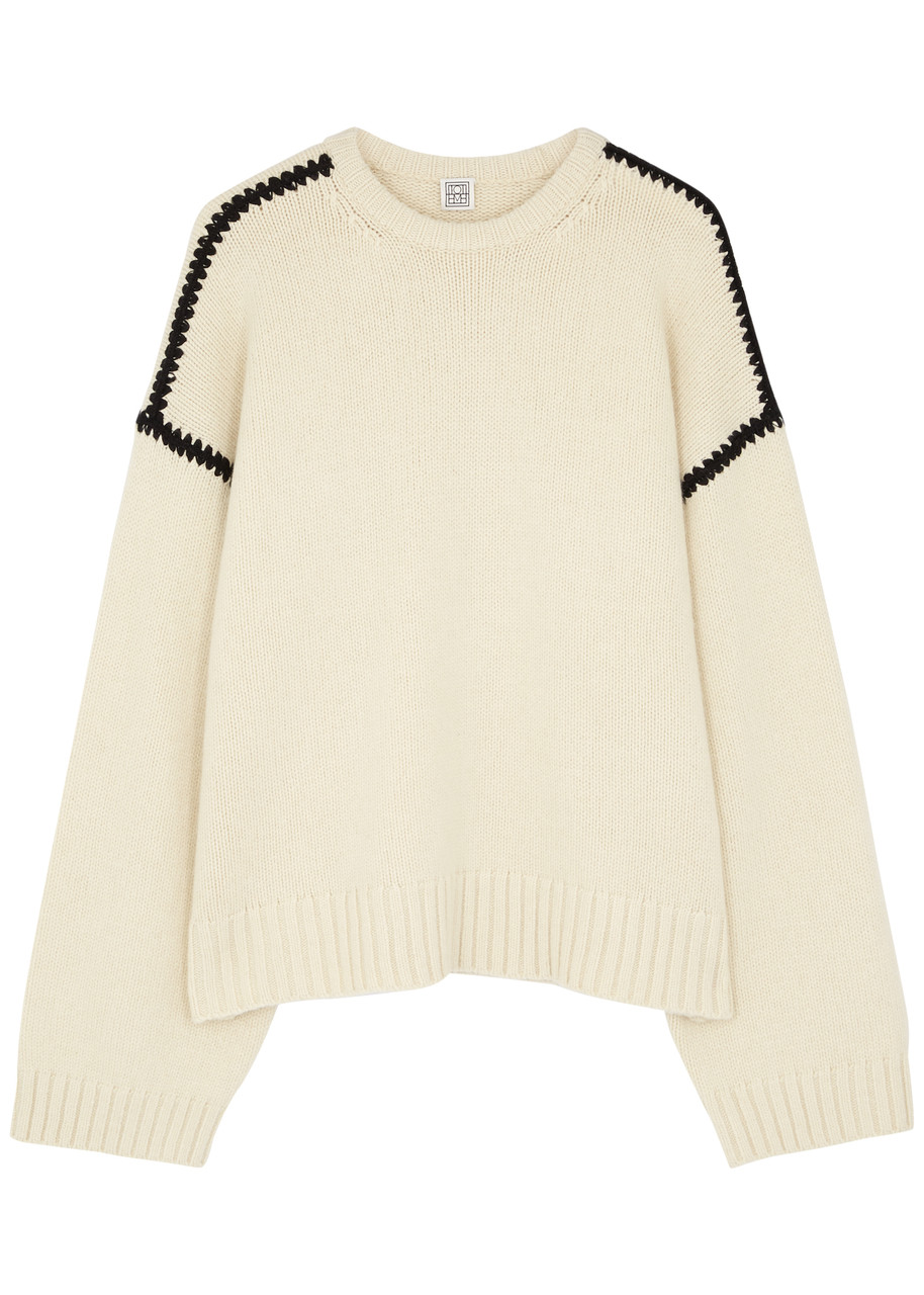 Toteme Whipstitch-trimmed Wool-blend Jumper – White – S – S Toteme Whipstitch-trimmed Wool-blend Jumper – White – S – S