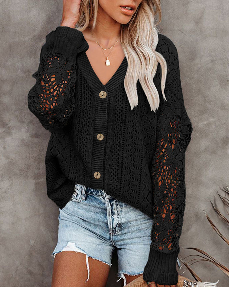 Zeagoo Long Sleeve Lace Cable Knit Sweater Open Front Cardigan Button Loose Shirts – Black S Zeagoo Long Sleeve Lace Cable Knit Sweater Open Front Cardigan Button Loose Shirts – Black S