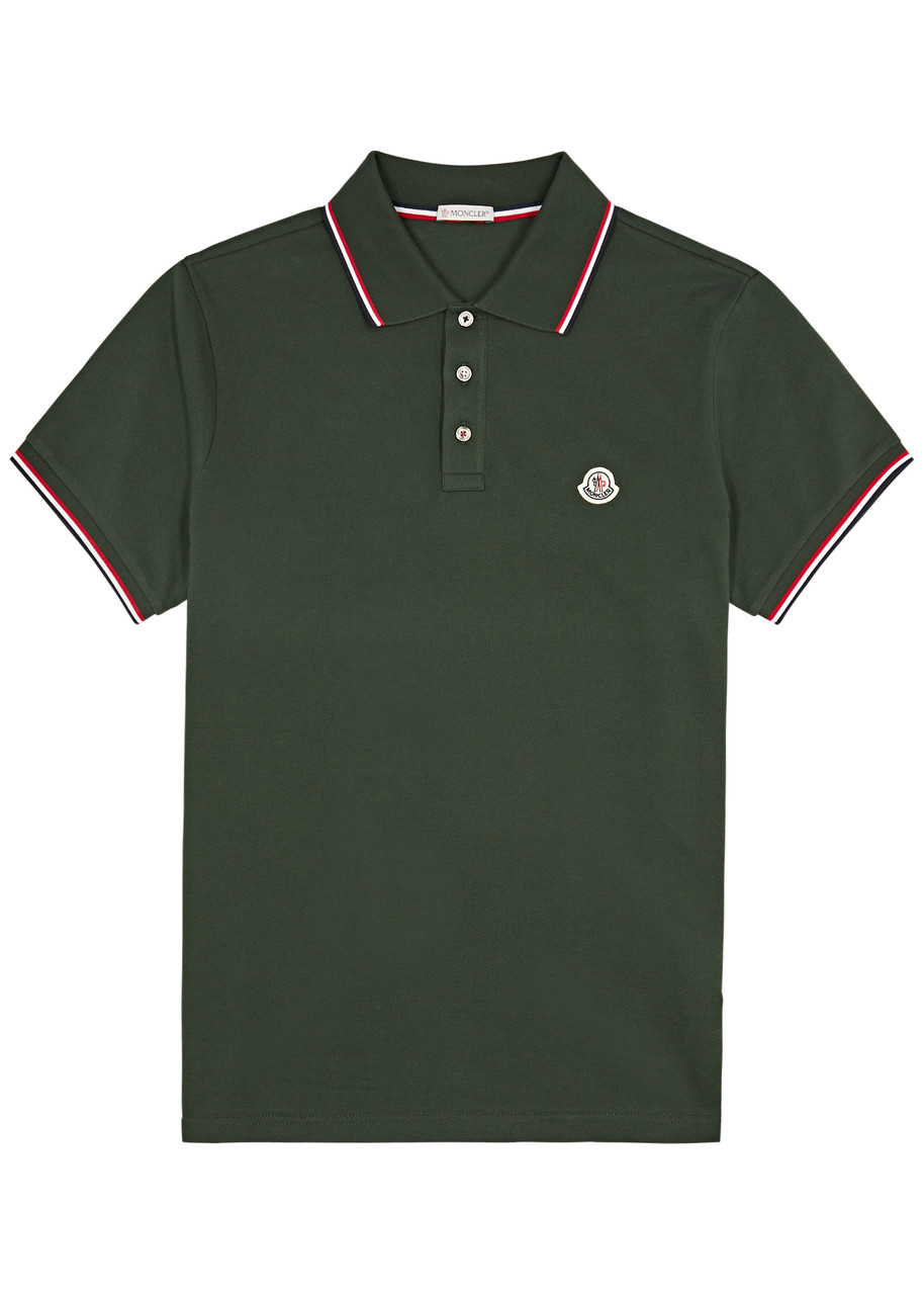 Moncler Piqu Cotton Polo Shirt – Green Moncler Piqu Cotton Polo Shirt – Green