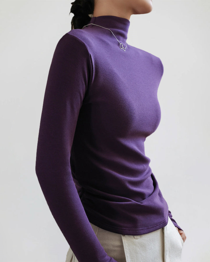 Half Turtleneck Long Sleeve Slim-fit Base shirt – Purple L- Half Turtleneck Long Sleeve Slim-fit Base shirt – Purple L-