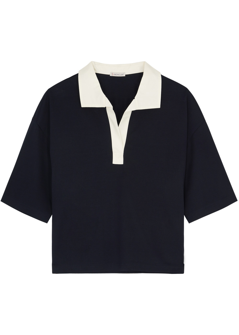 Moncler Panelled Cotton Polo Shirt – Navy – S S Moncler Panelled Cotton Polo Shirt – Navy – S S